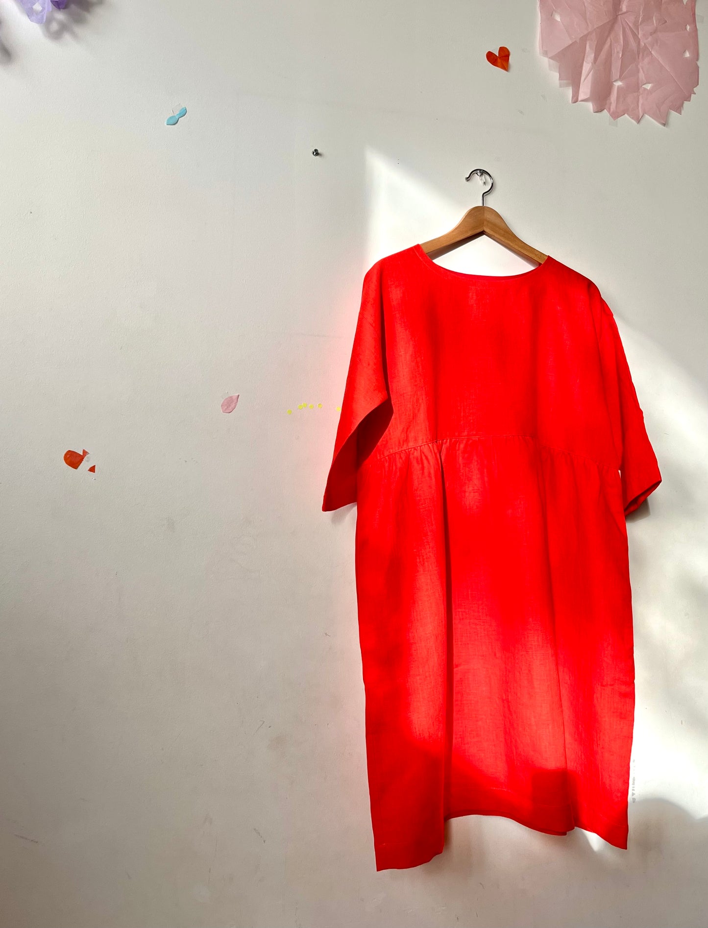 Vibrant orange red linen dress