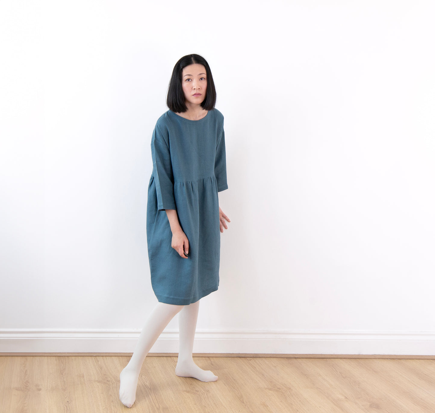 Cloudy lake blue linen dress