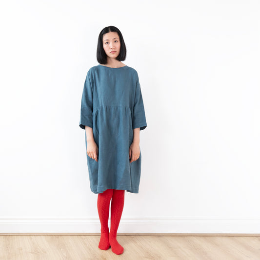 Cloudy lake blue linen dress
