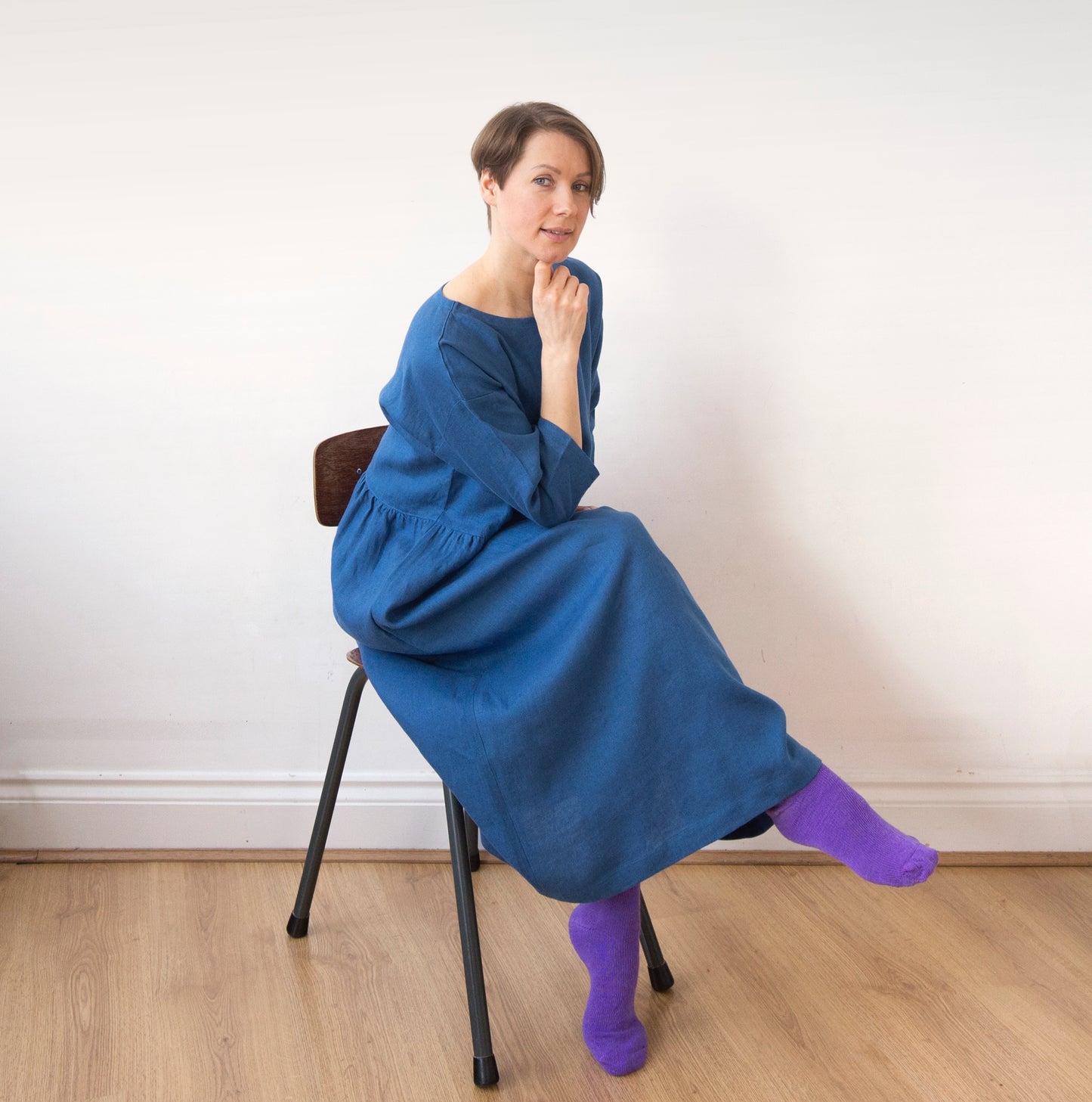 Ocean blue linen dress