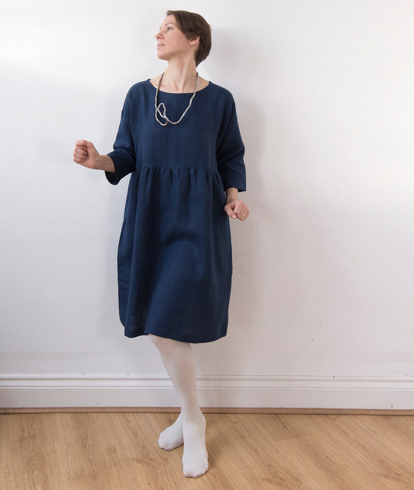 Midnight blue linen dress