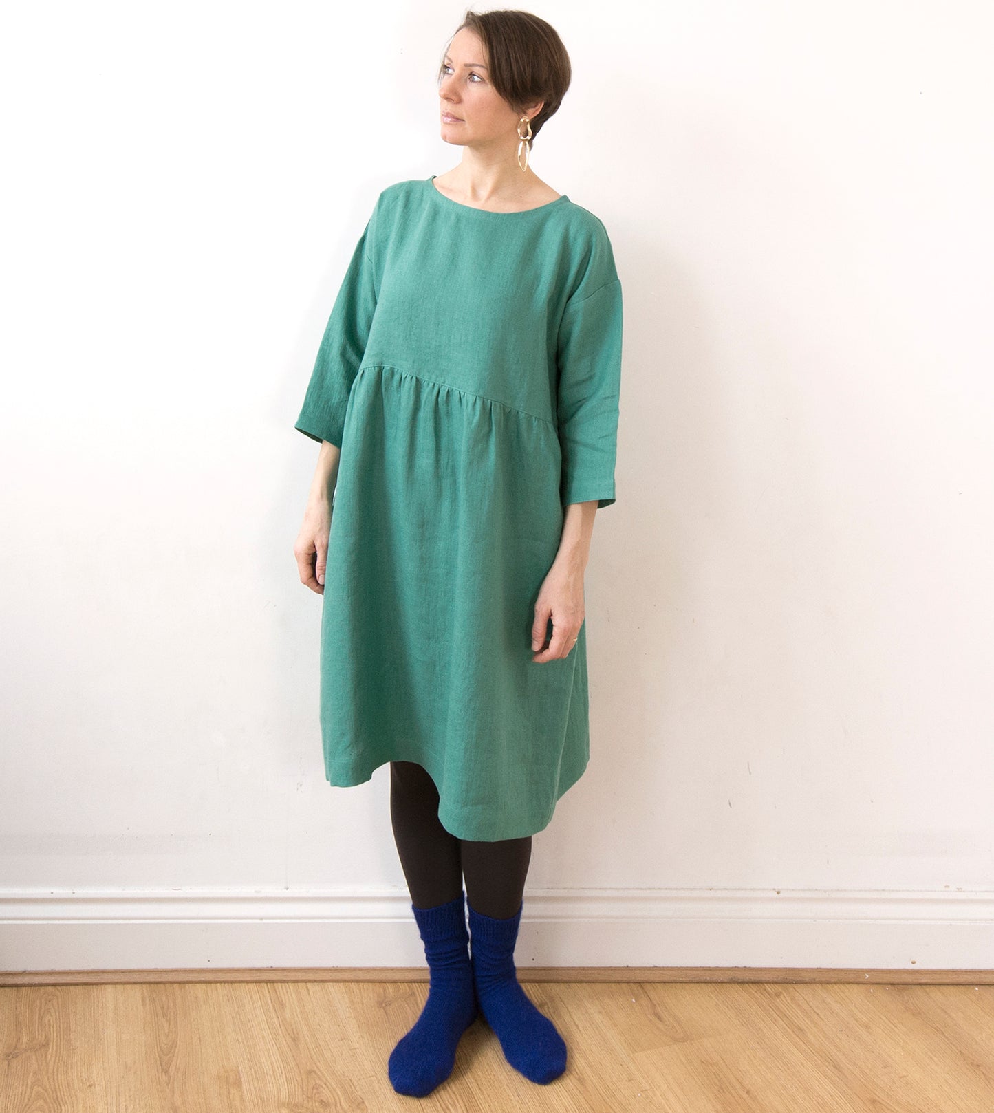 Jade green linen dress