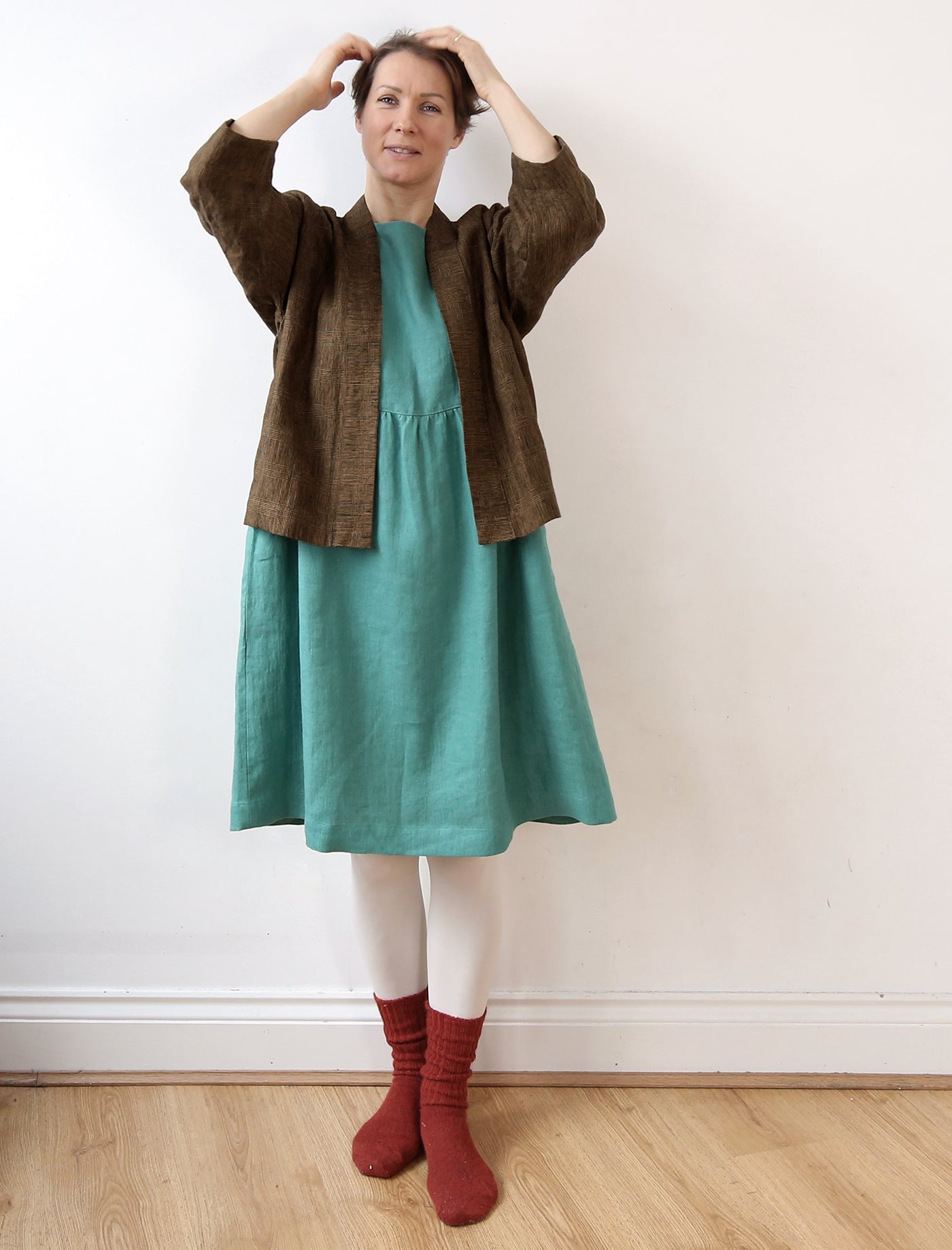 Jade green linen dress