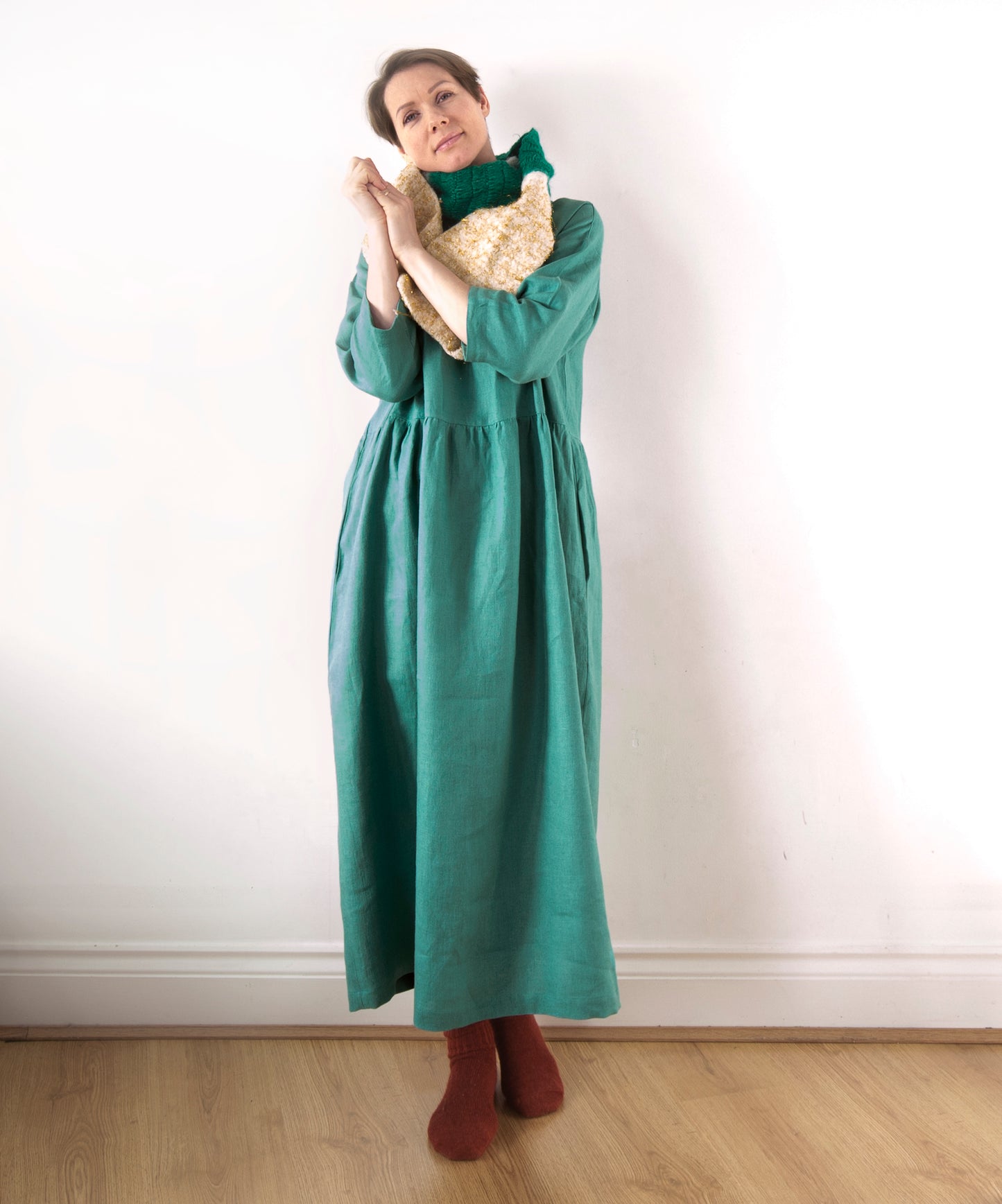Jade green linen dress