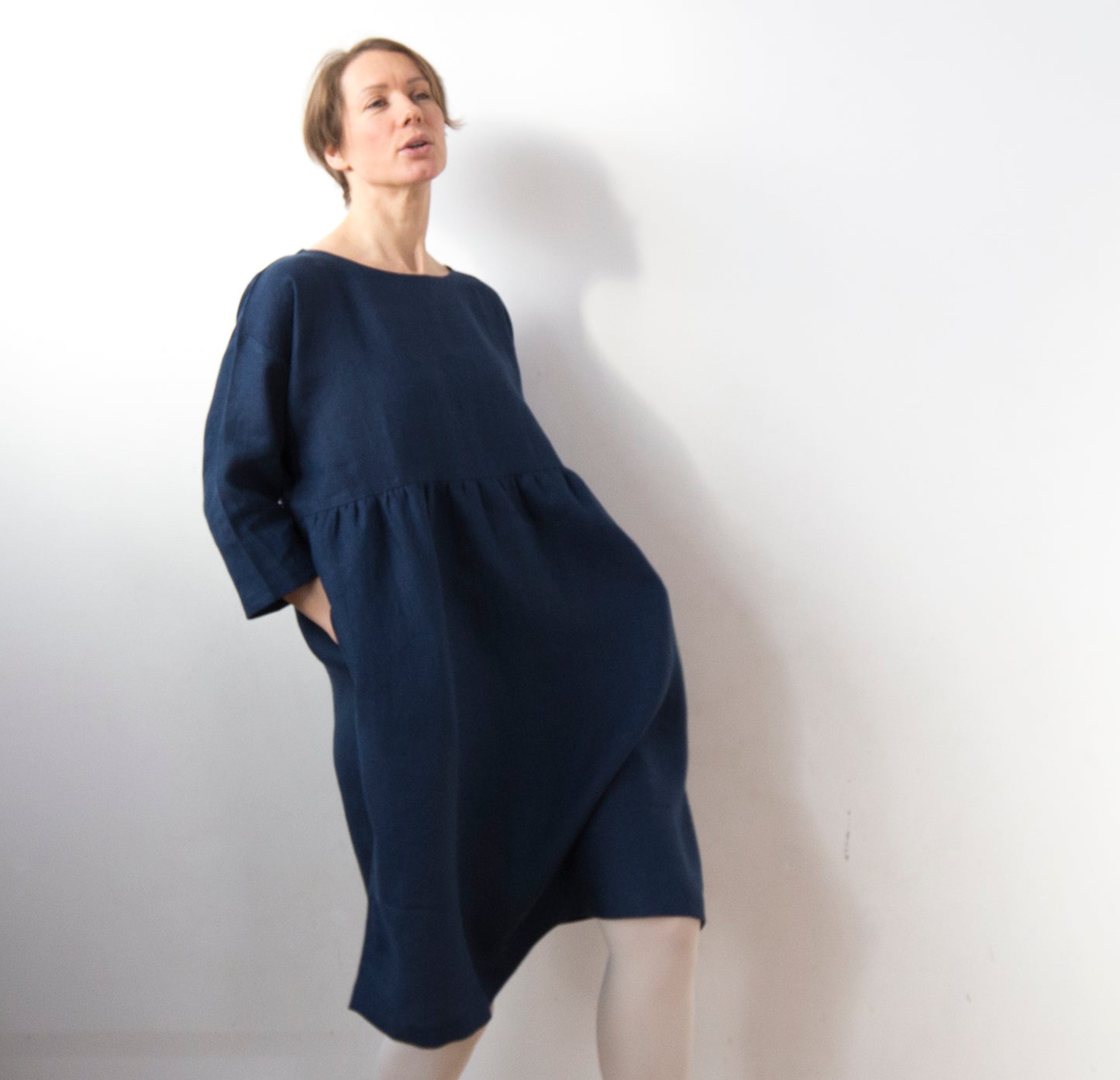 Midnight blue linen dress