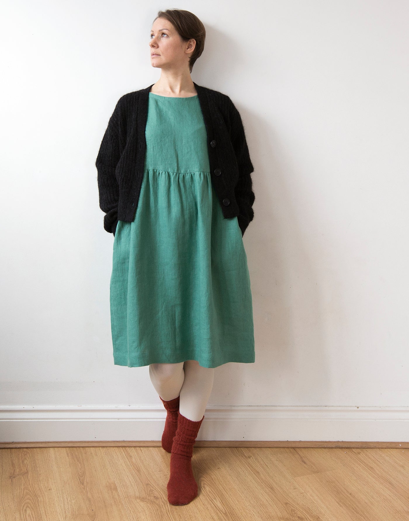 Jade green linen dress