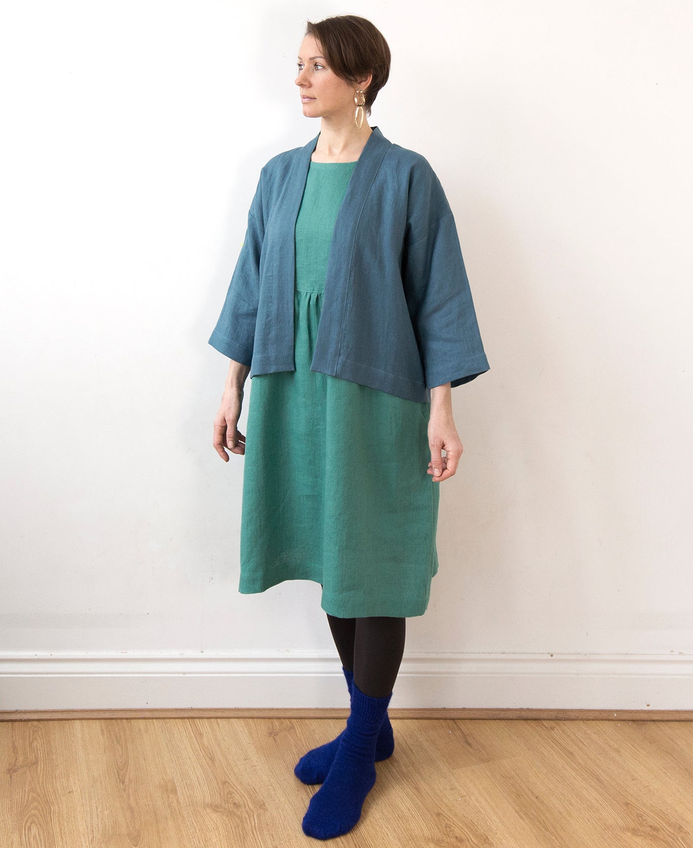 Jade green linen dress