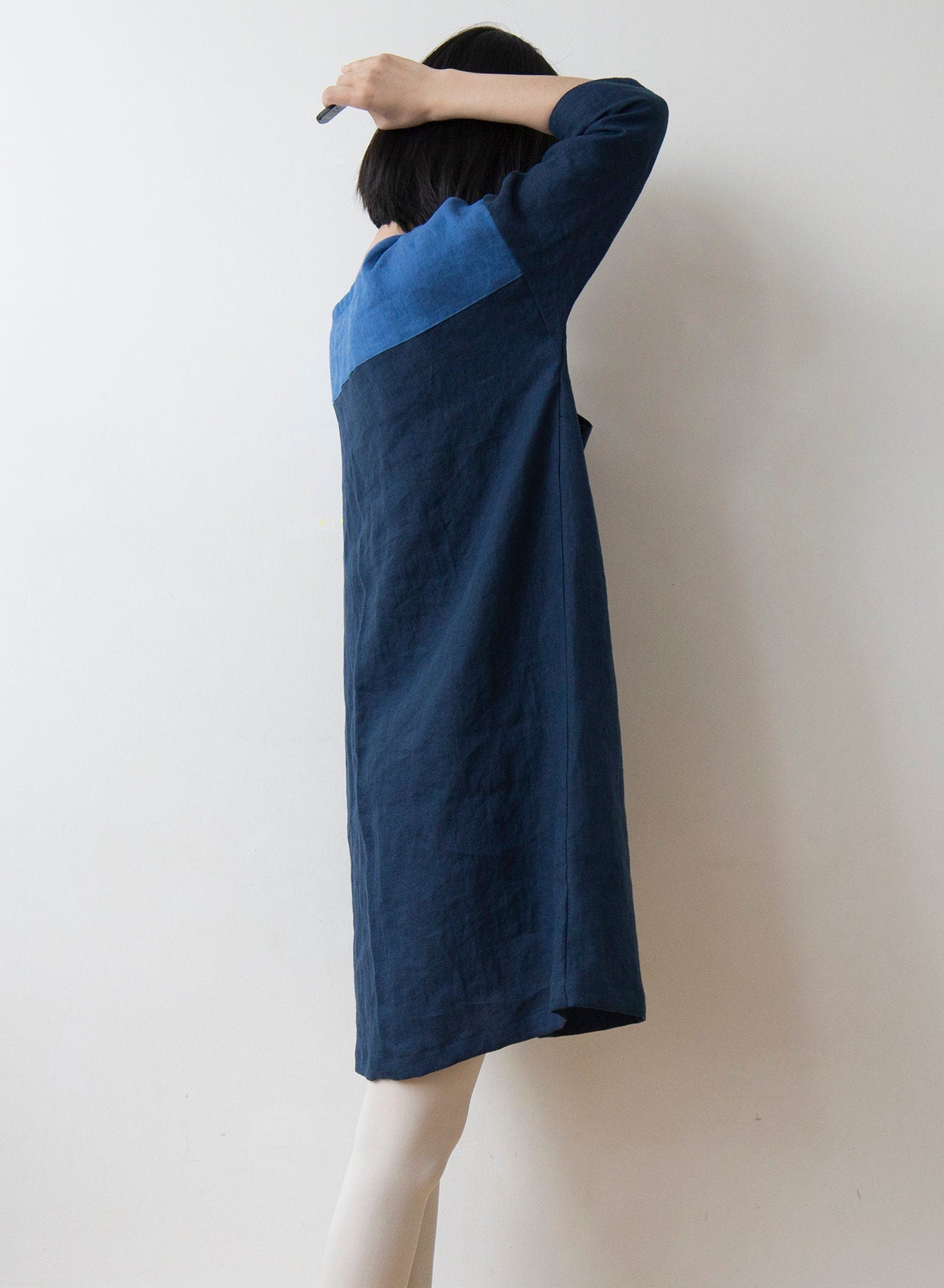 Ultramarine blue and navy linen dress