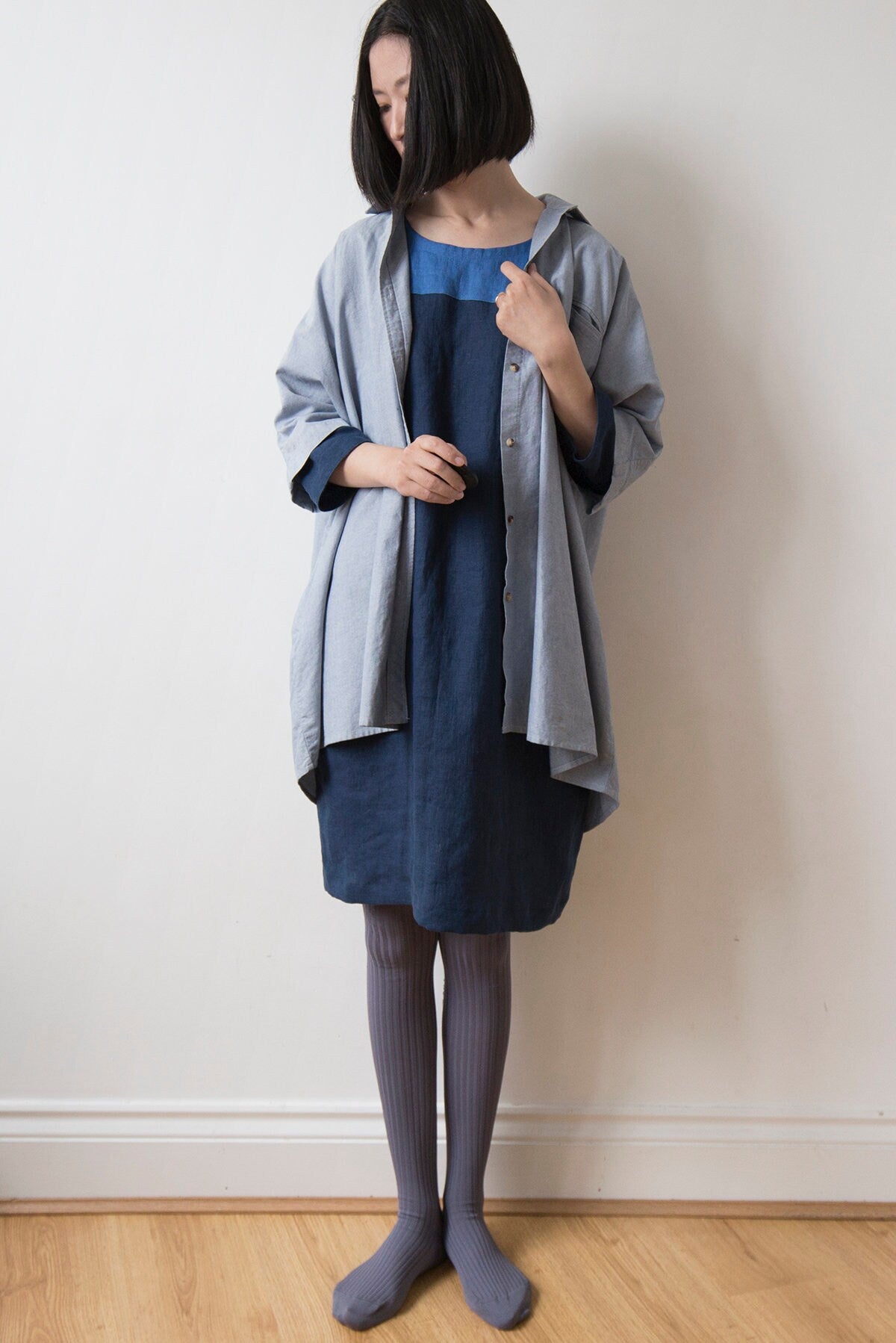 Ultramarine blue and navy linen dress