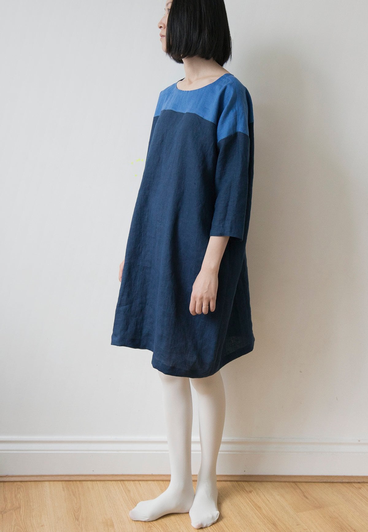 Ultramarine blue and navy linen dress