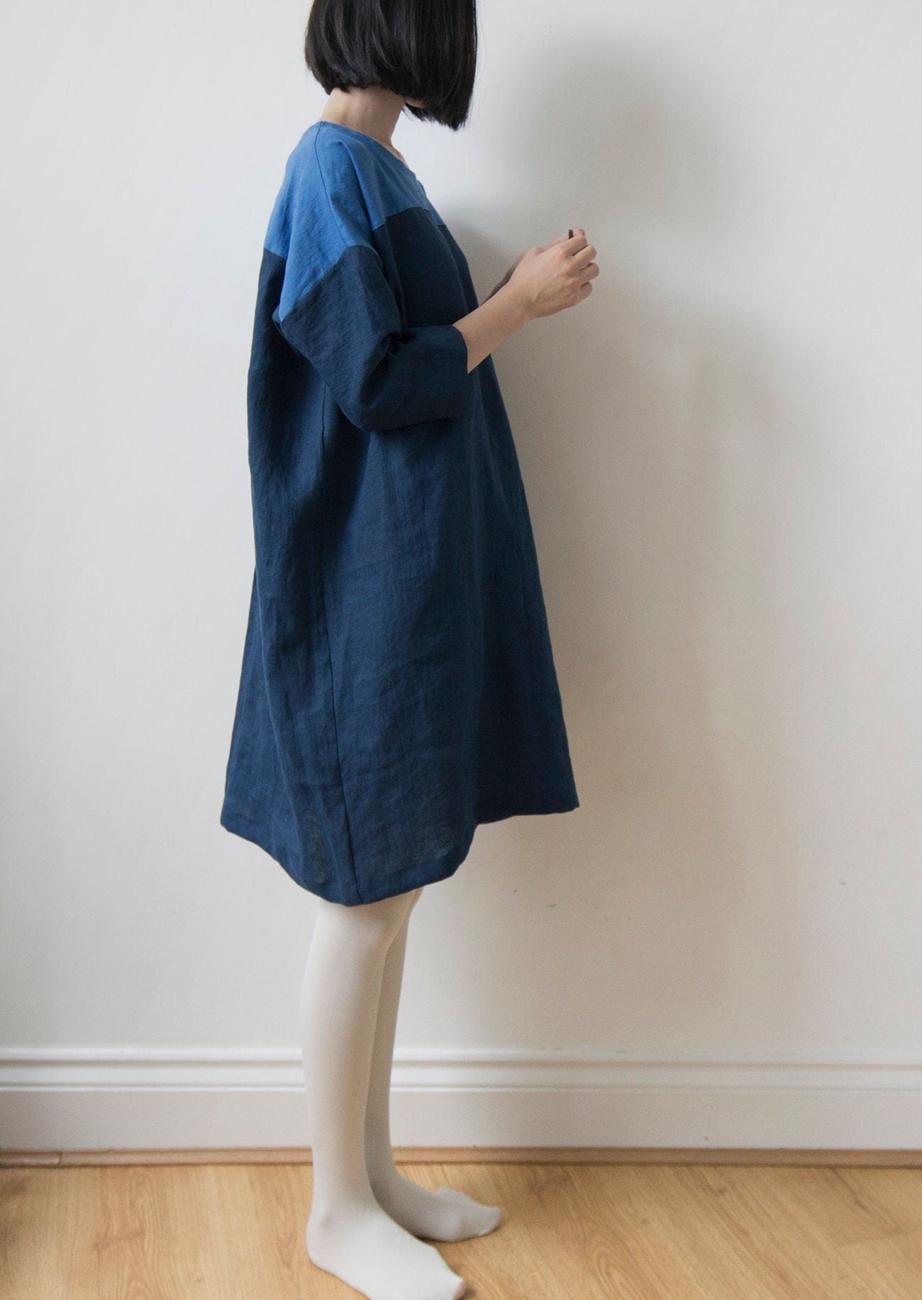Ultramarine blue and navy linen dress
