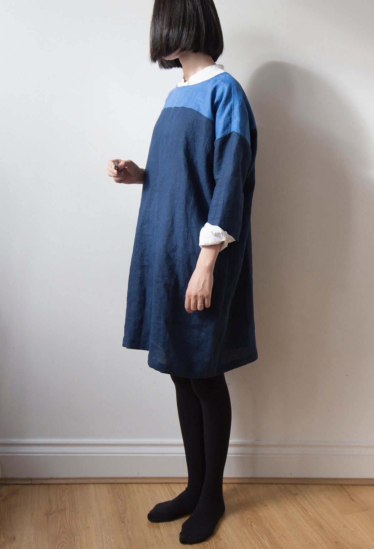 Ultramarine blue and navy linen dress