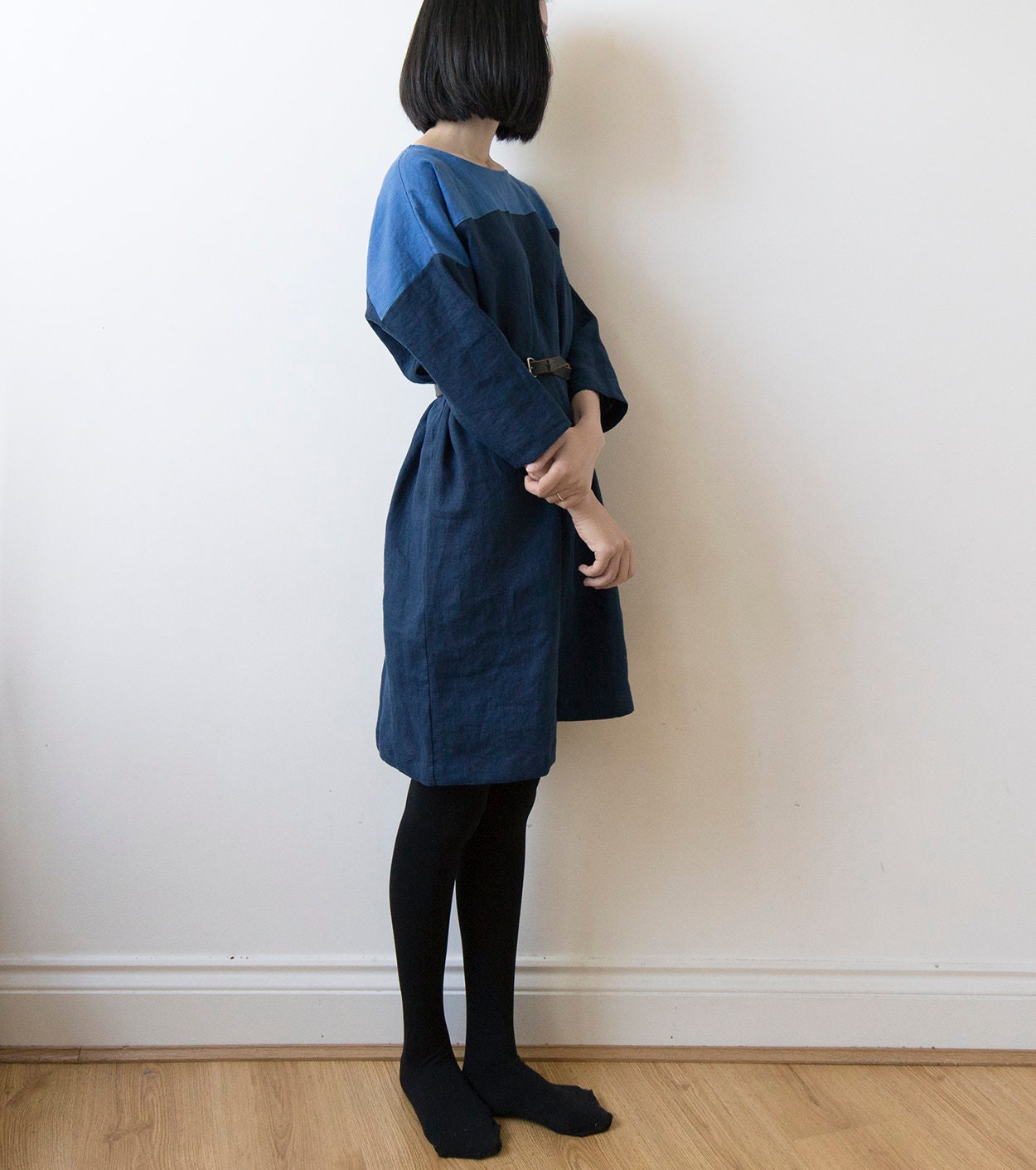 Ultramarine blue and navy linen dress