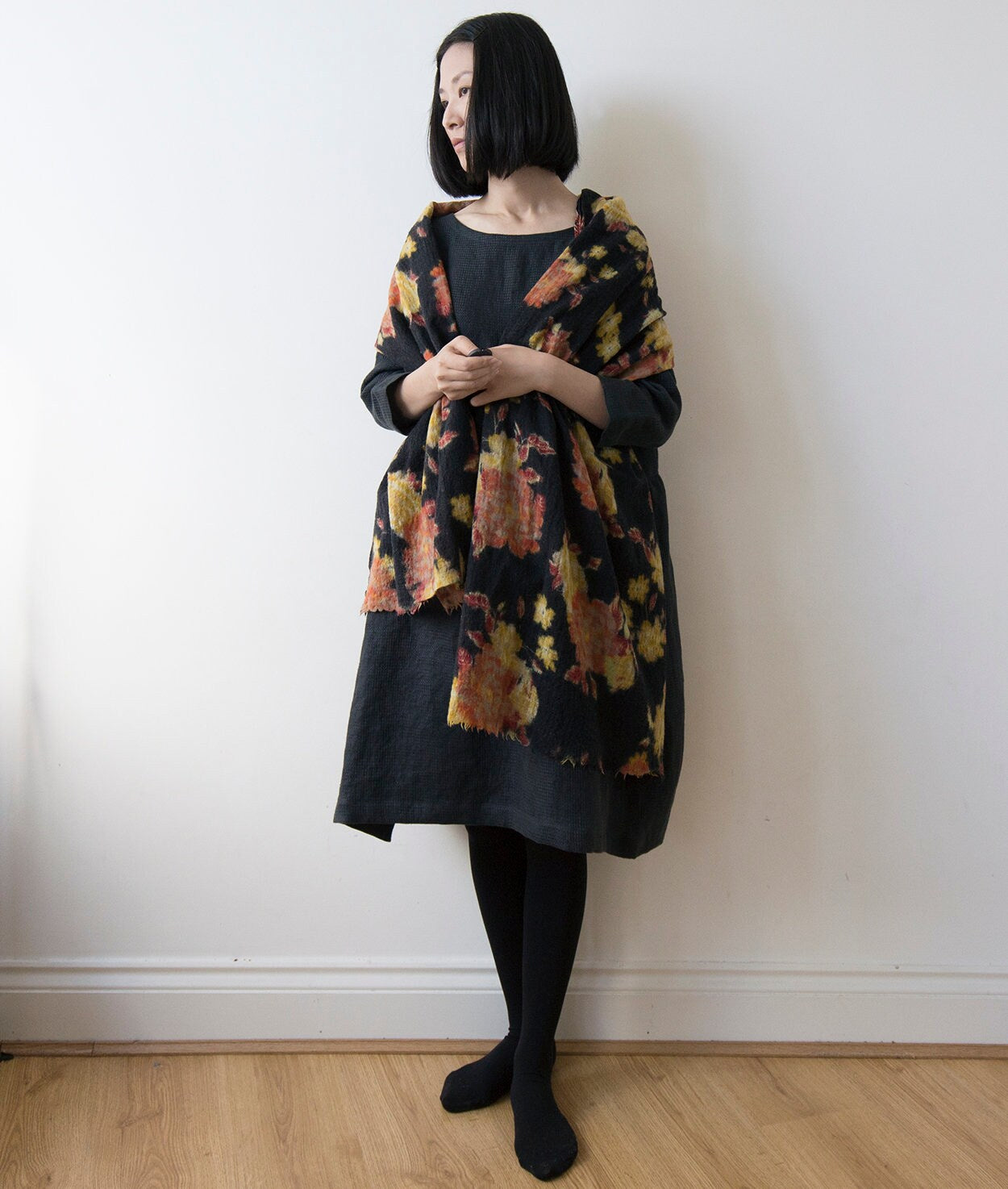 Black textured linen dress