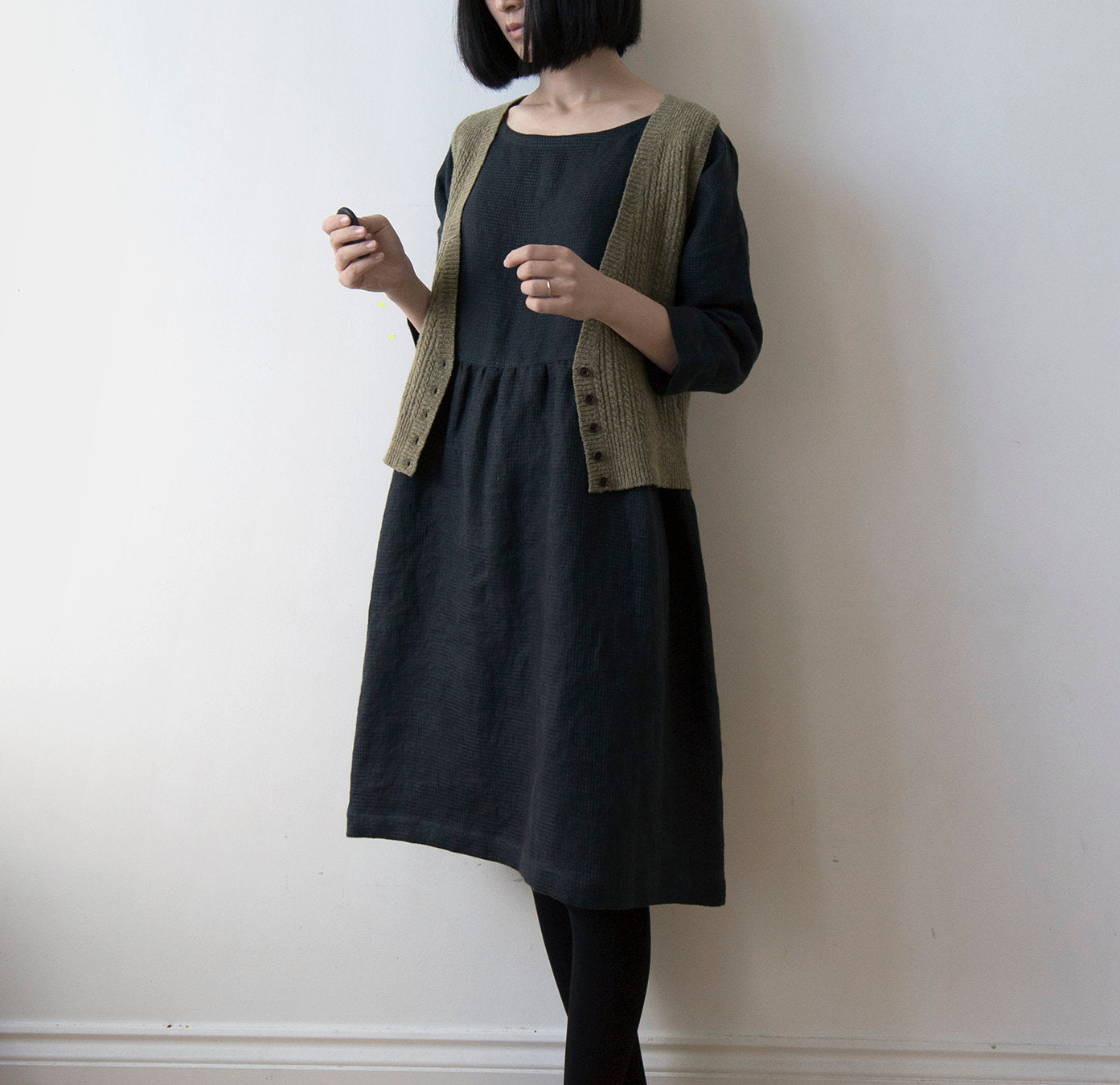 Black textured linen dress