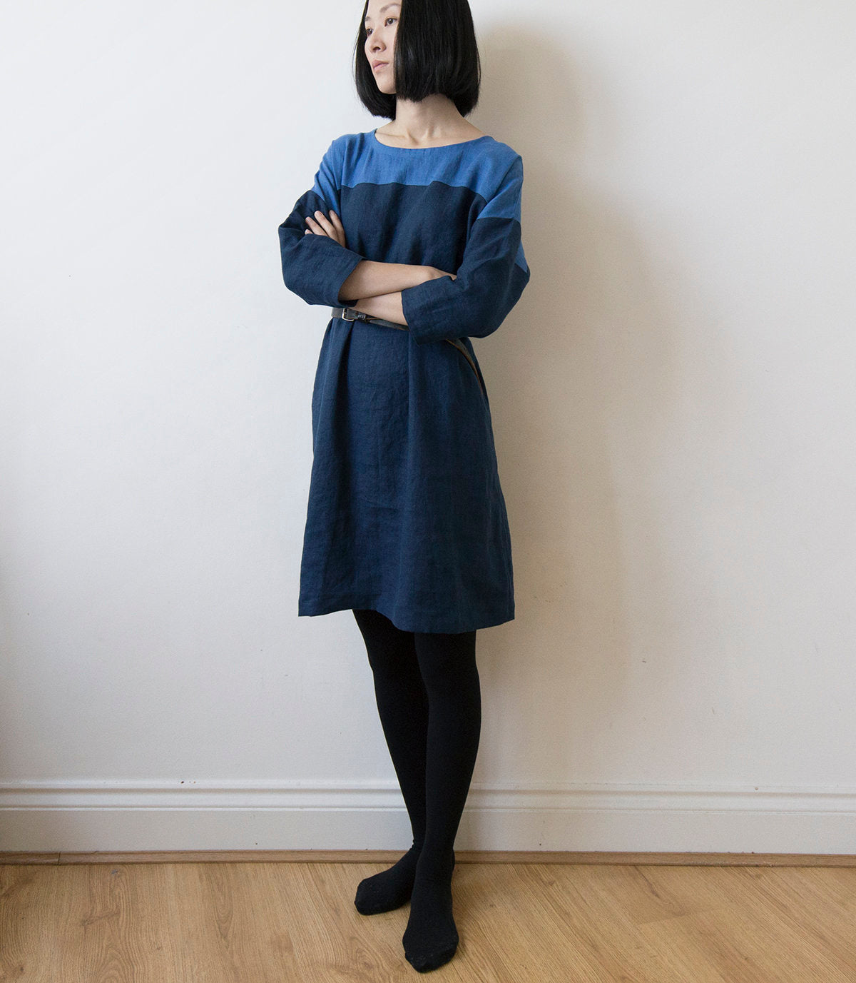 Ultramarine blue and navy linen dress