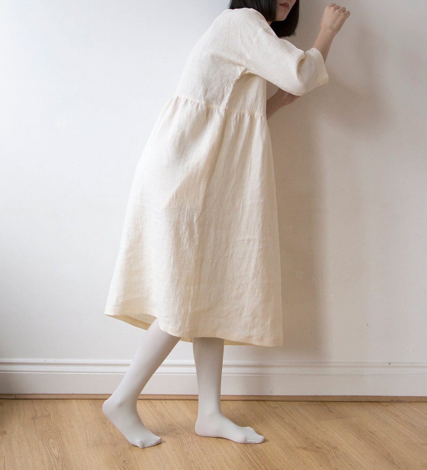 Vanilla cream white linen dress