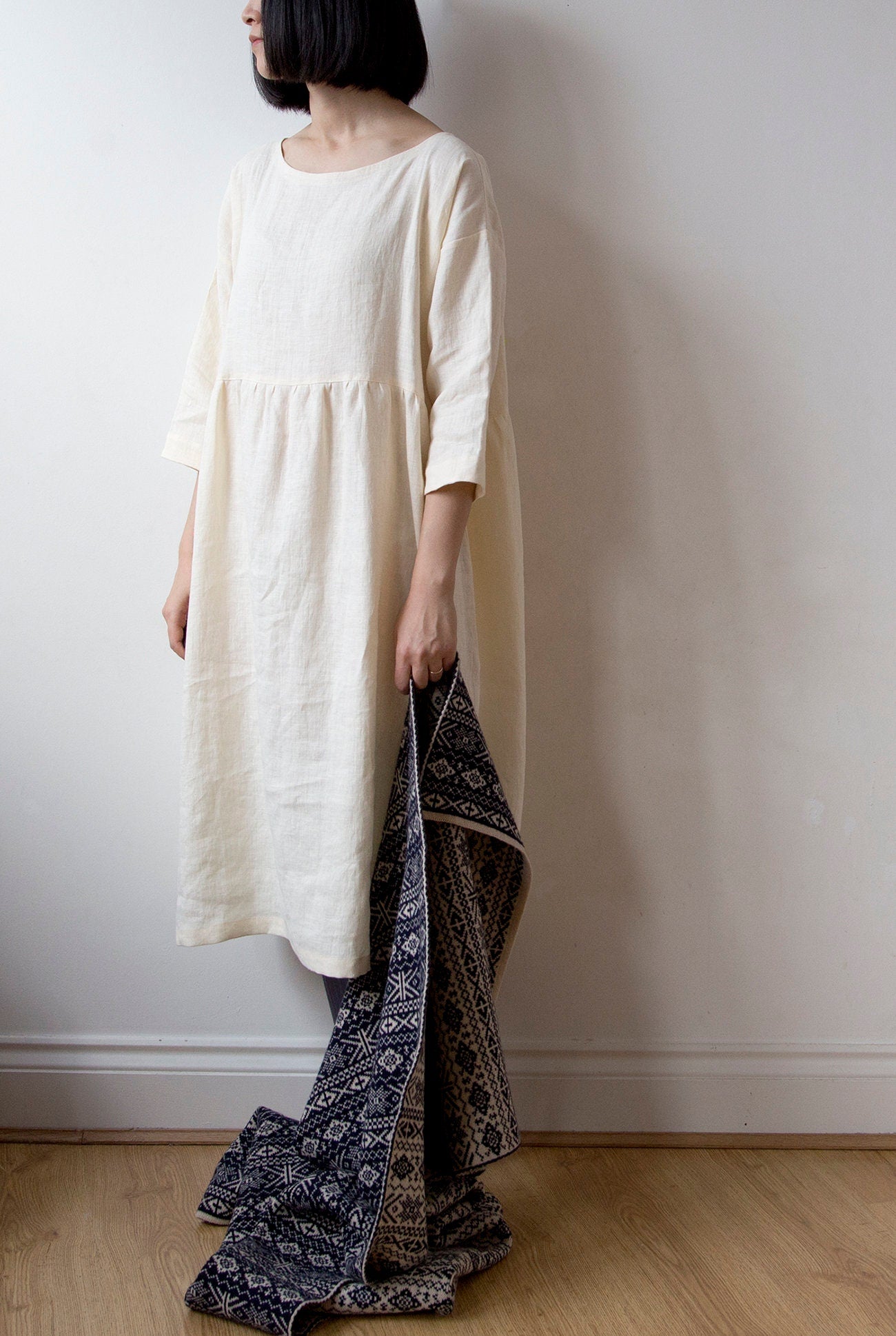 Vanilla cream white linen dress