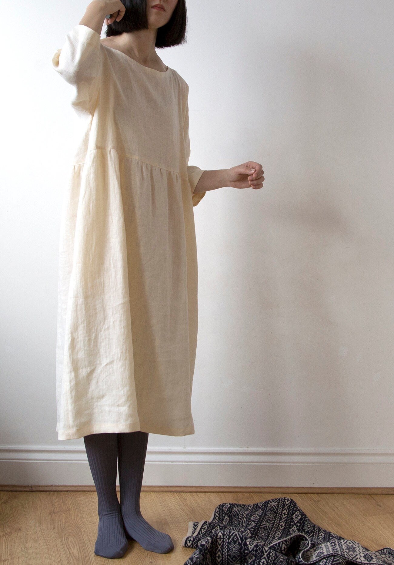 Vanilla cream white linen dress