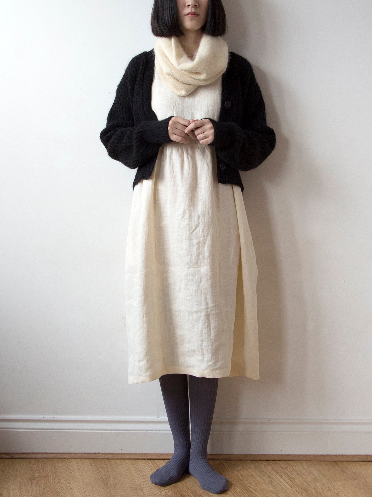 Vanilla cream white linen dress
