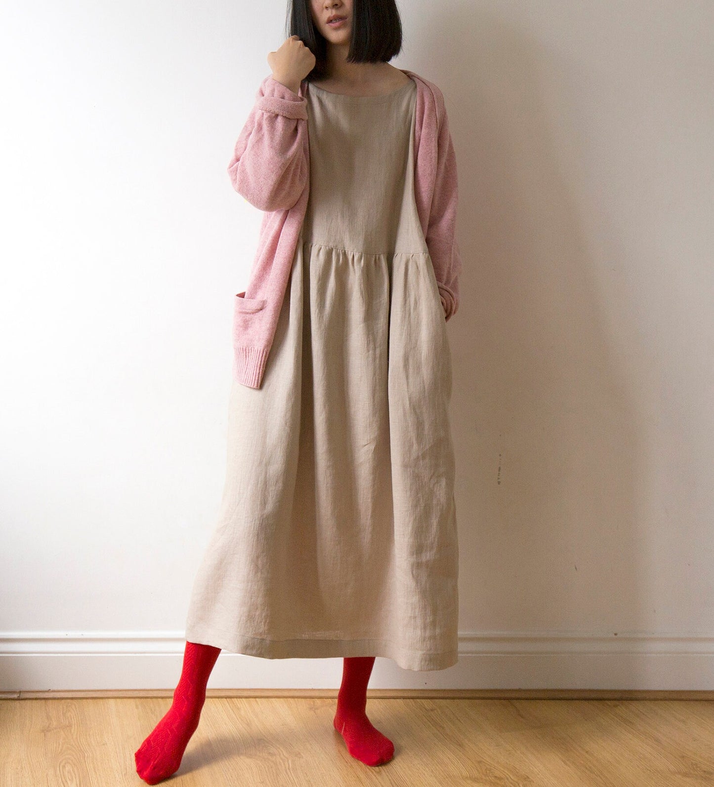 Warm beige linen dress