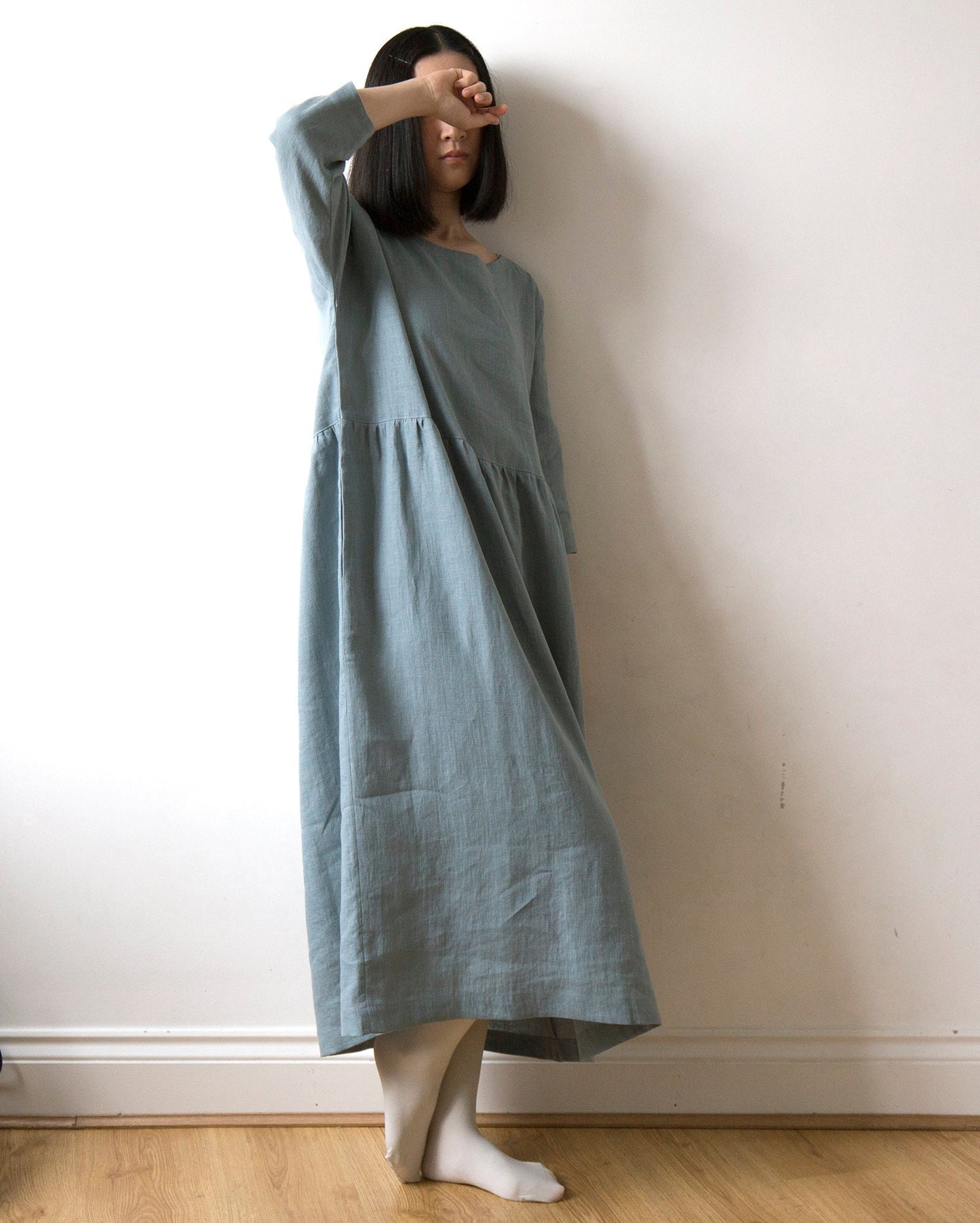 Celadon porcelain blue linen dress