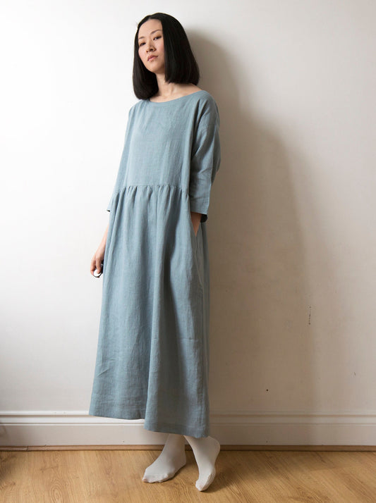 Celadon porcelain blue linen dress