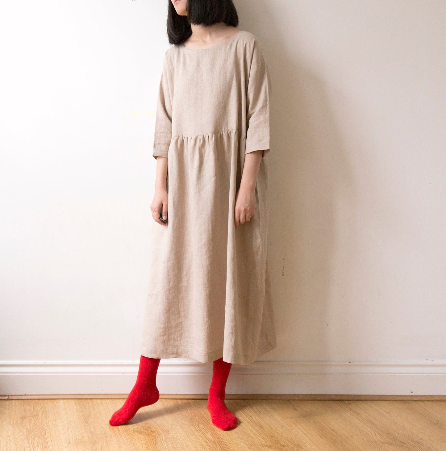 Warm beige linen dress