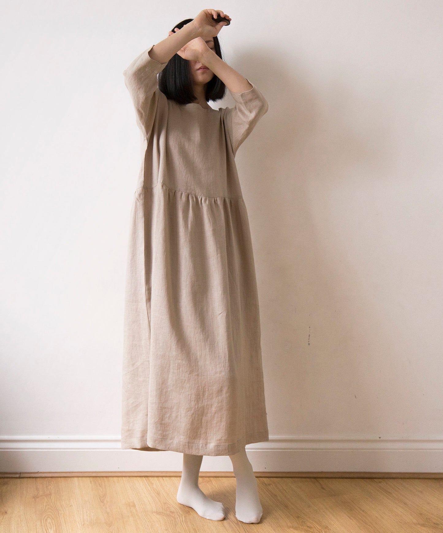 Warm beige linen dress