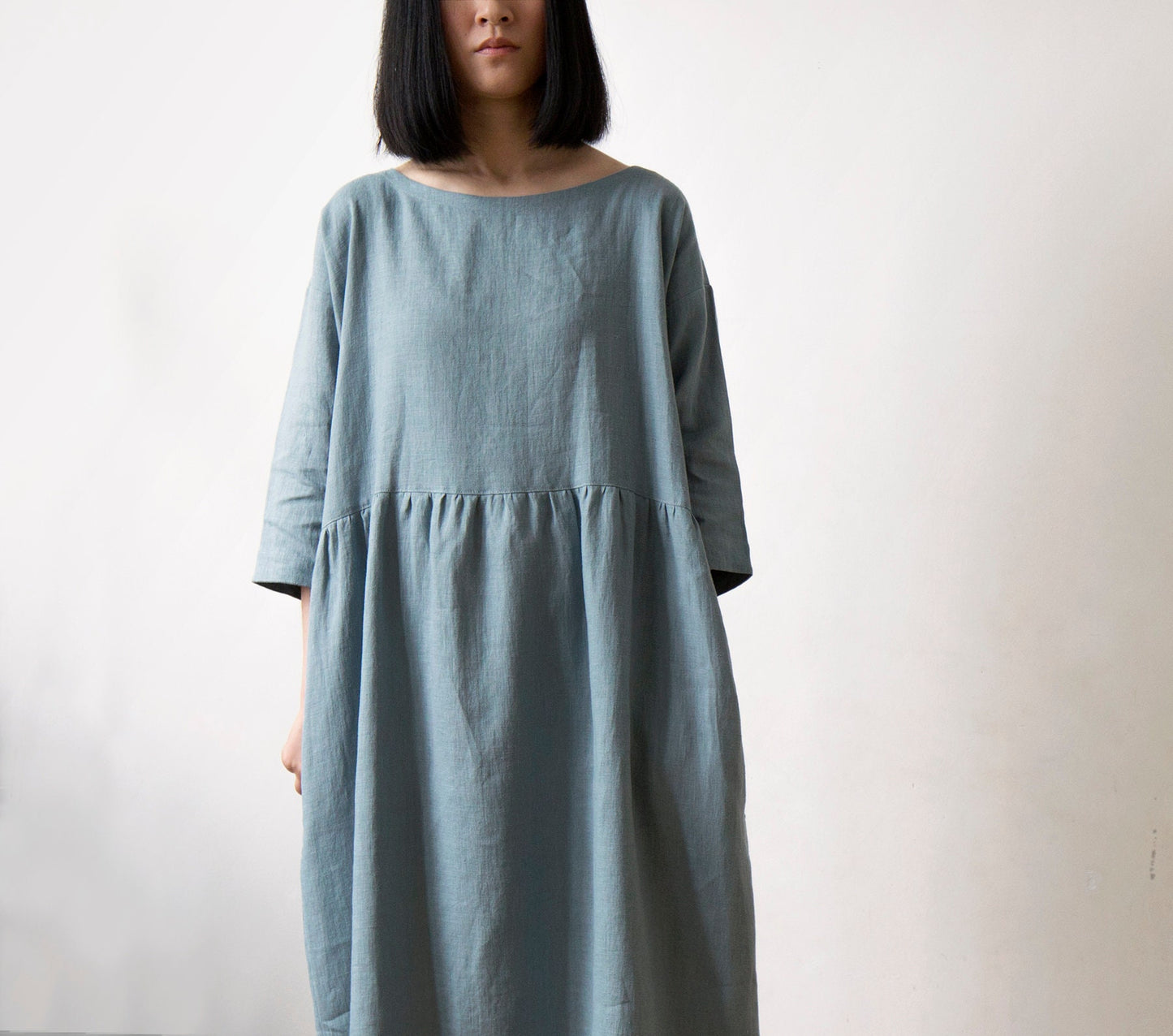Celadon porcelain blue linen dress