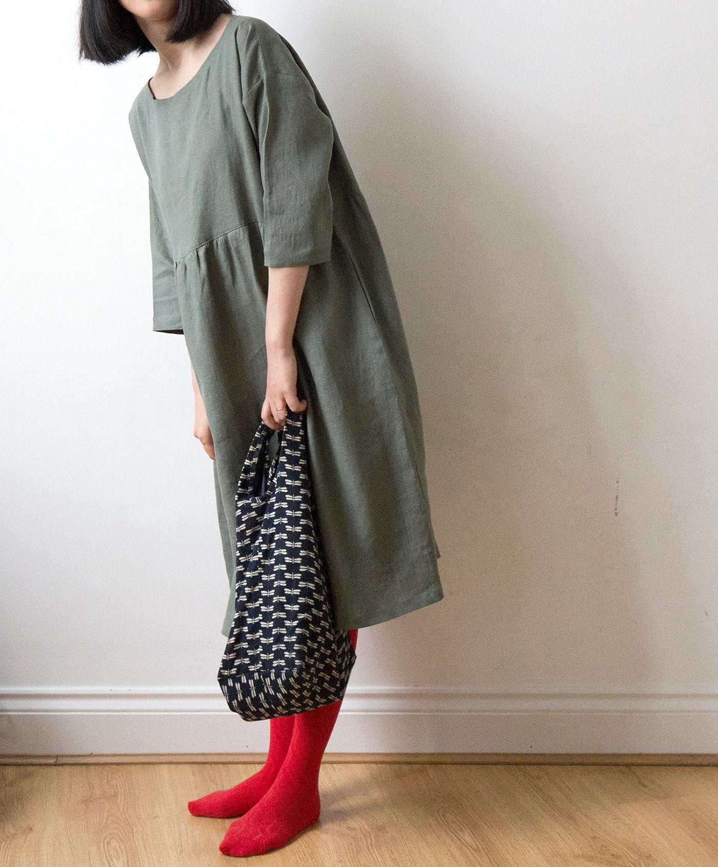Misty mountain muted green linen dress