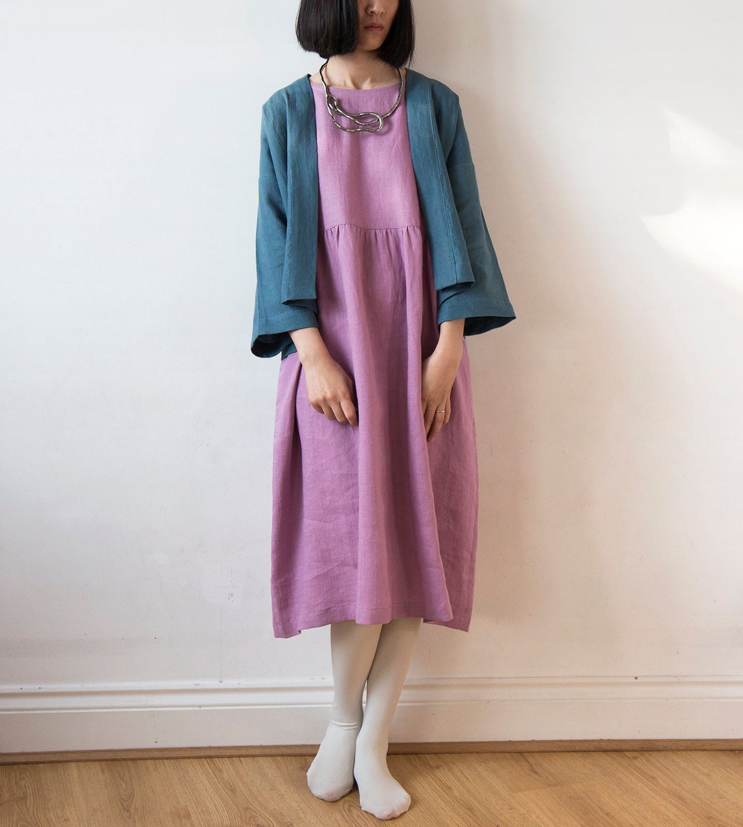 Cloudy lake blue linen kimono jacket