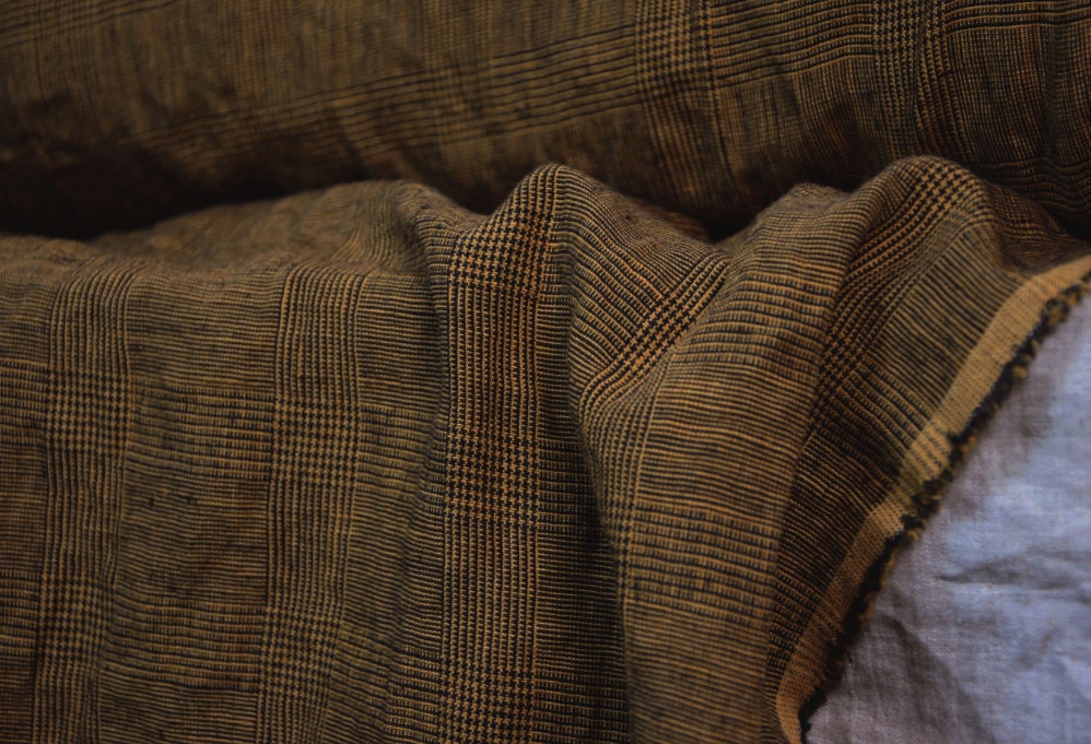 Golden bronze glen check kimono linen jacket