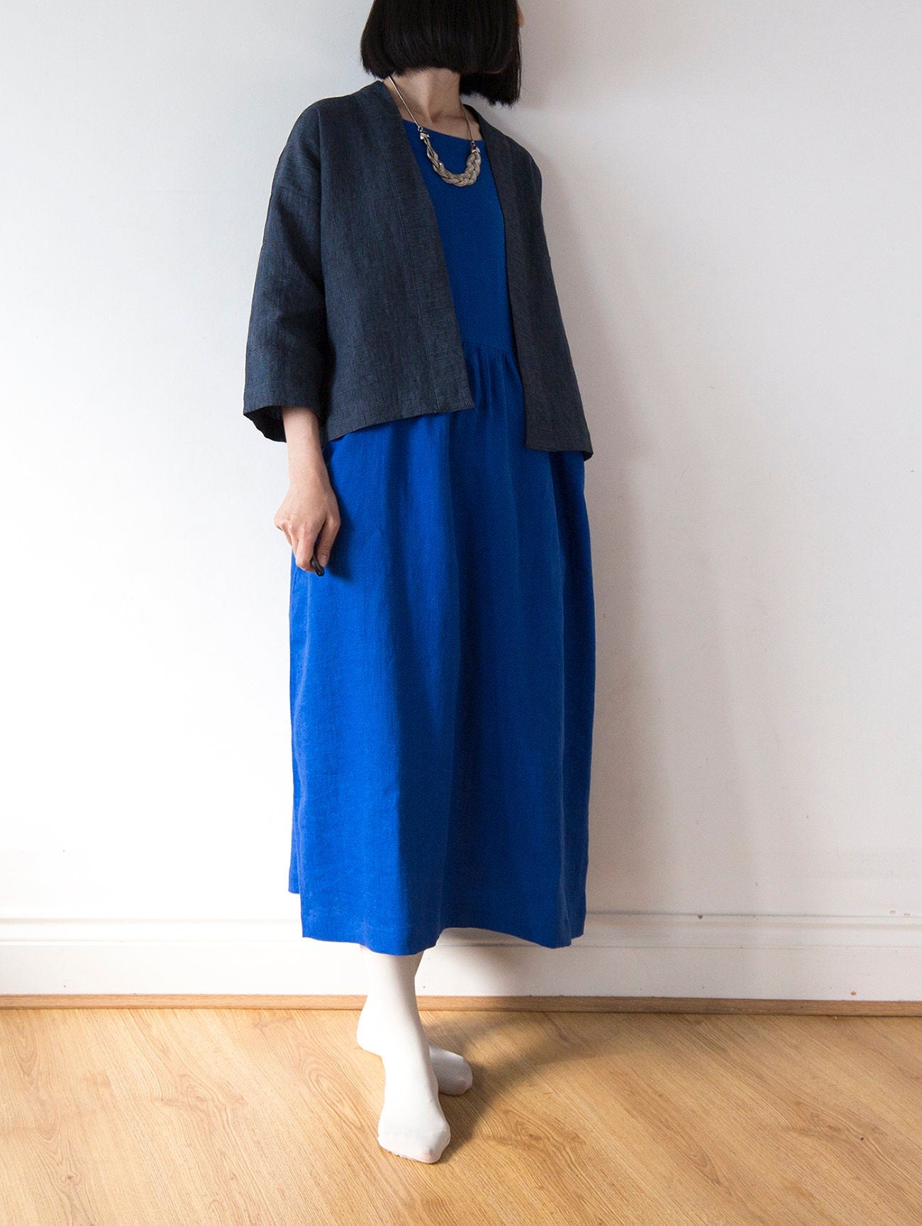 French blue linen dress