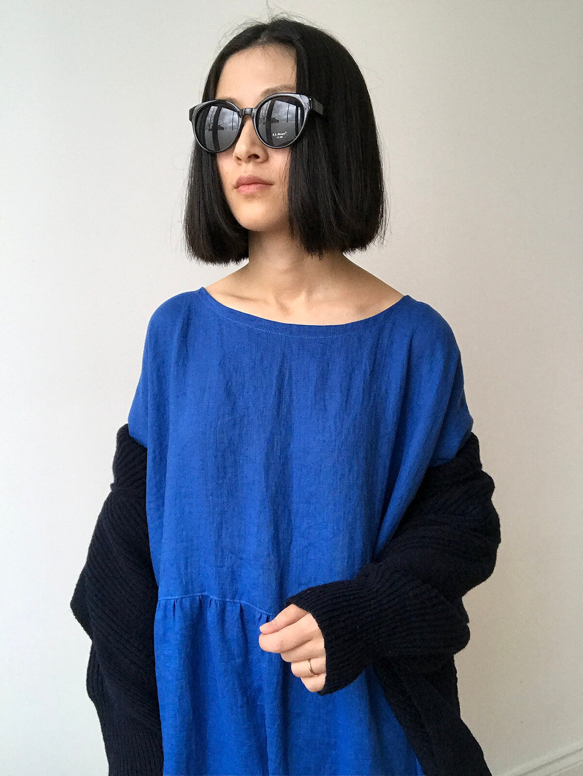 French blue linen dress