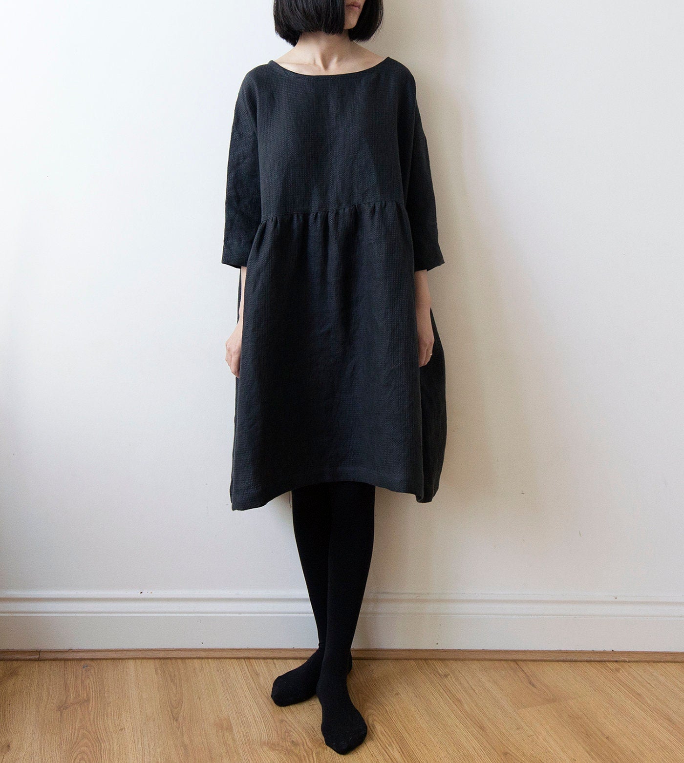 Black textured linen dress
