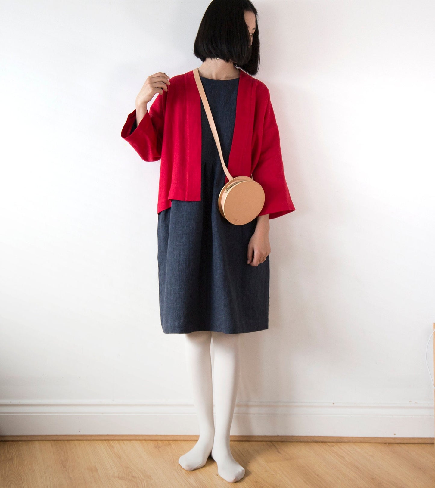 Navy glen check linen dress