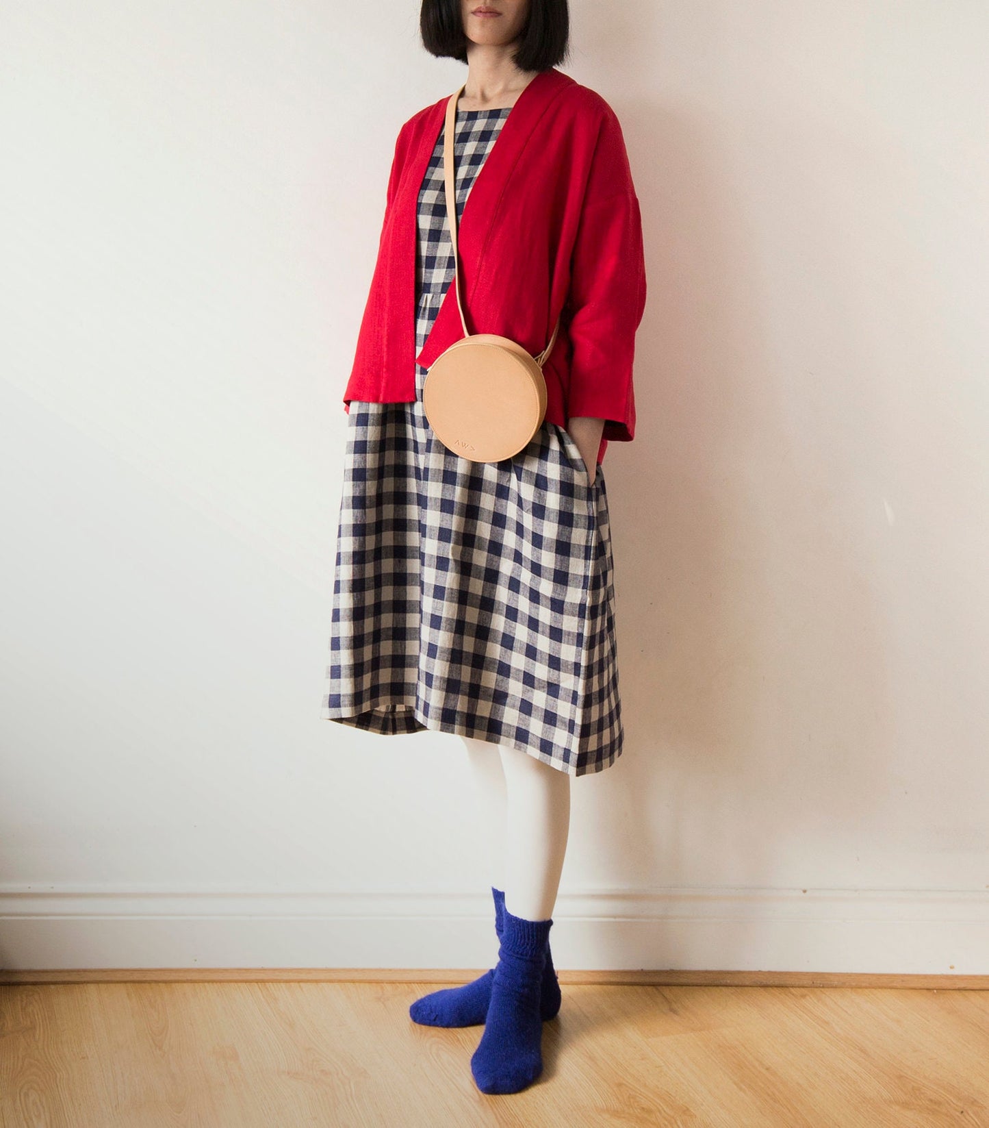 Indigo blue gingham check linen dress