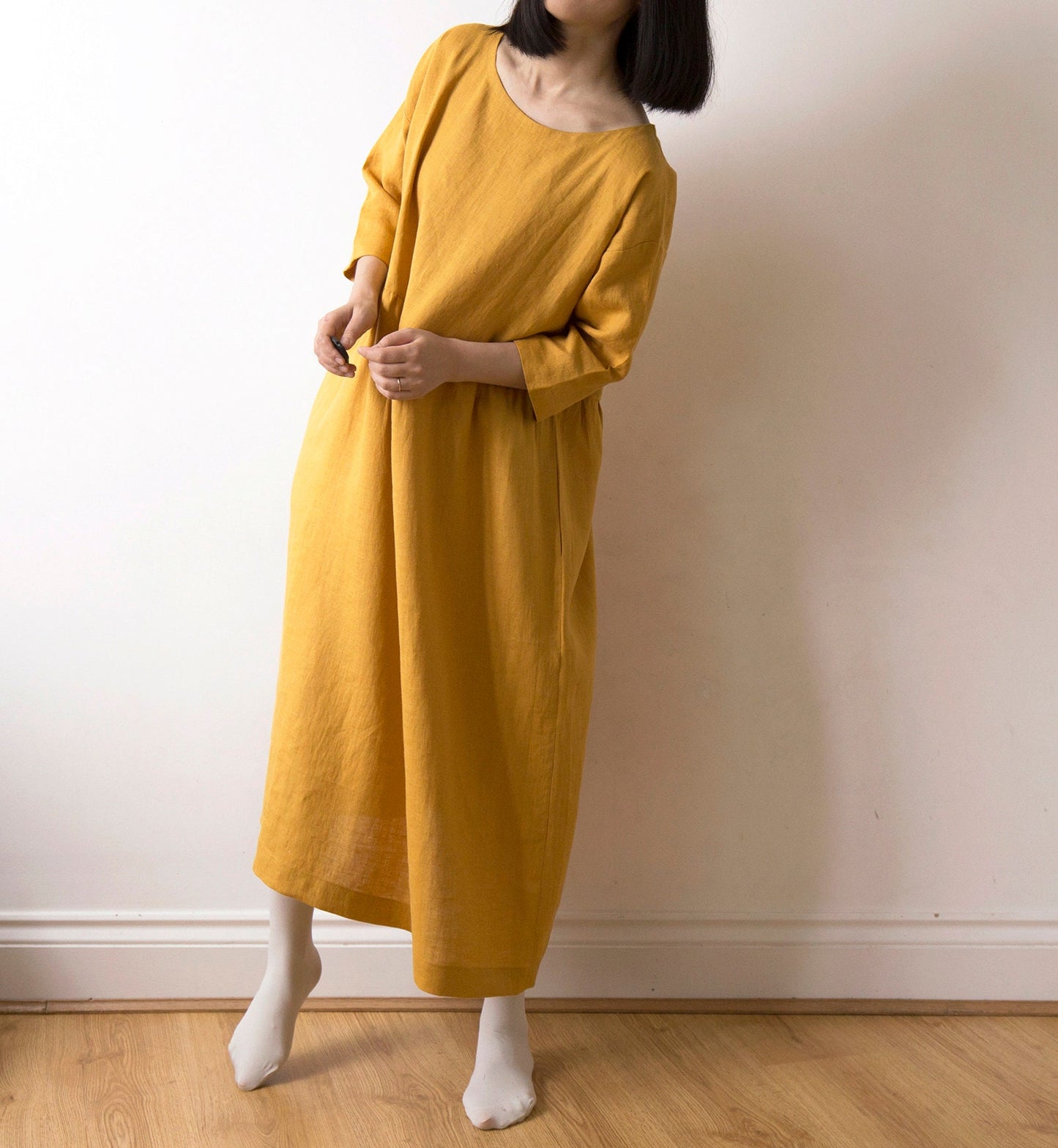 Turmeric yellow linen dress