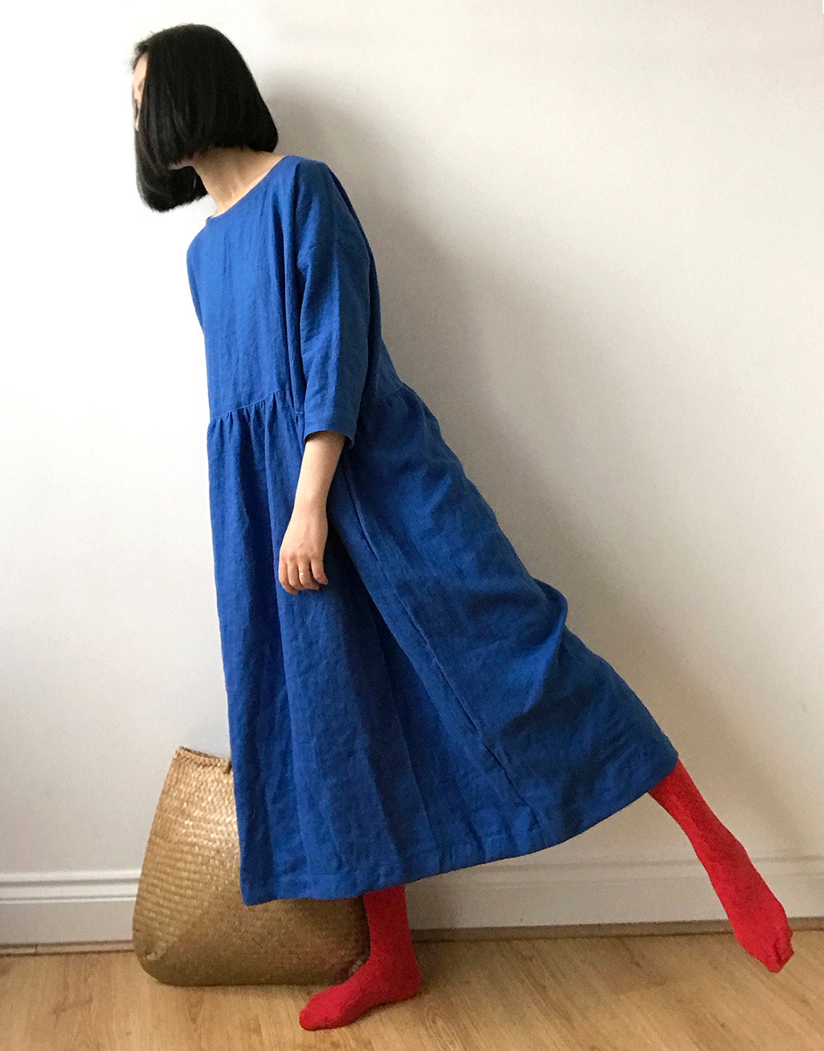 French blue linen dress