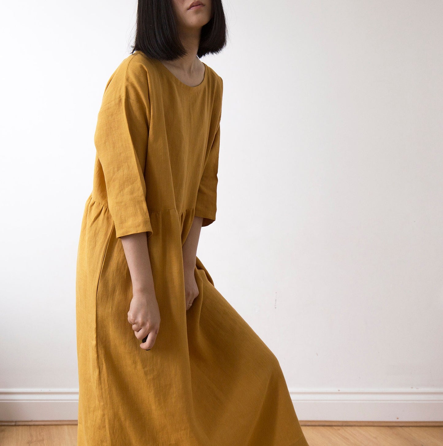 Turmeric yellow linen dress