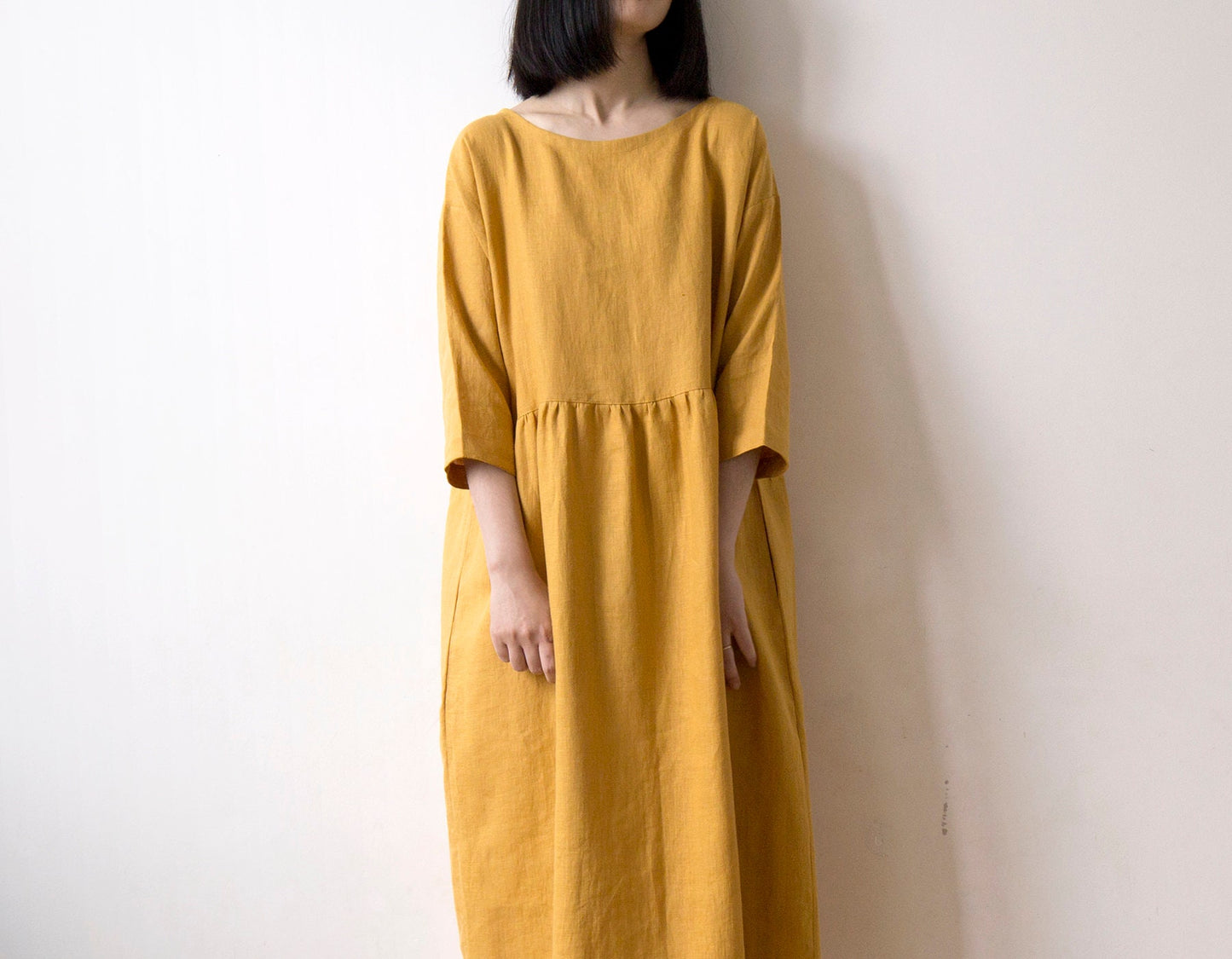 Turmeric yellow linen dress