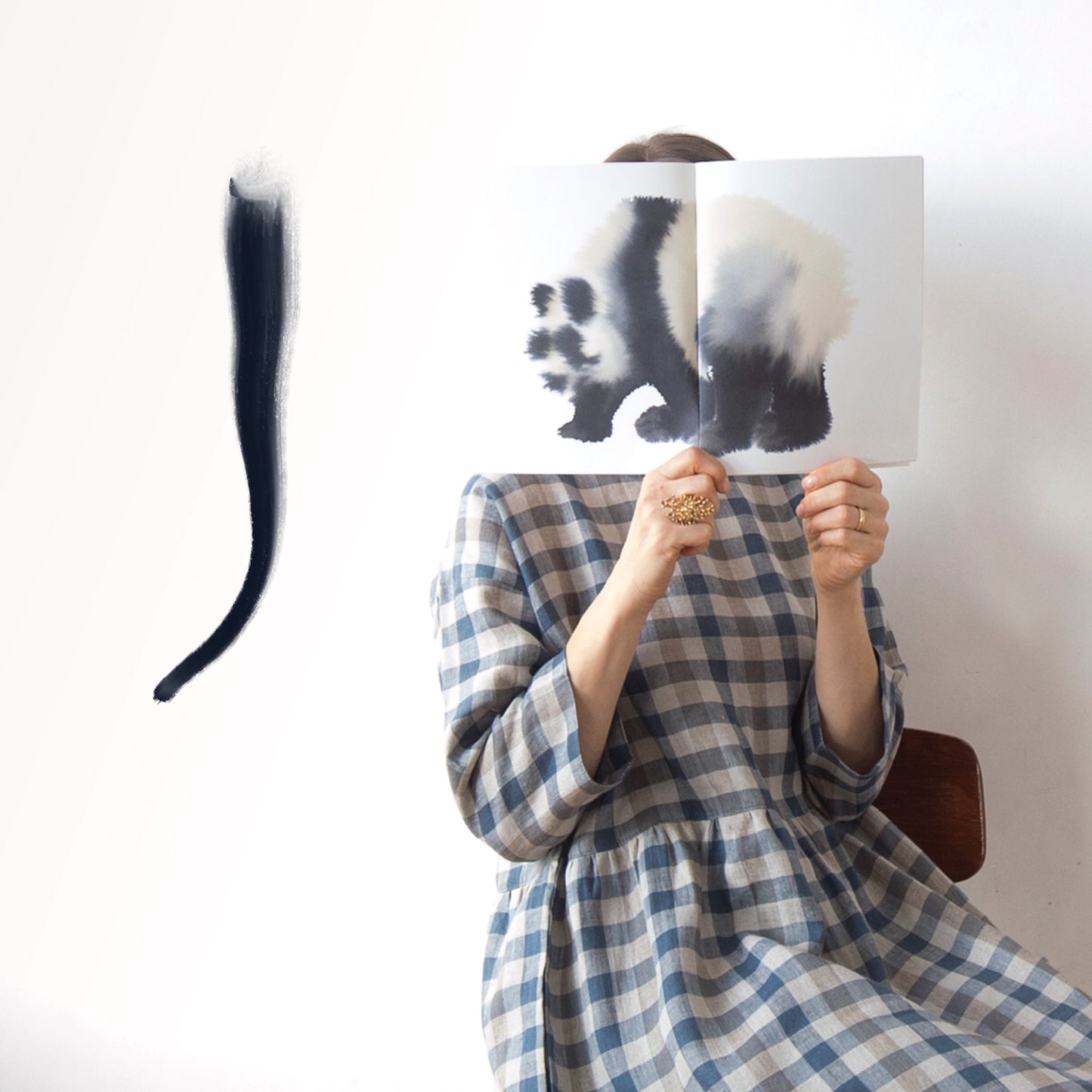 Cottage blue gingham check linen dress, lower-calf length