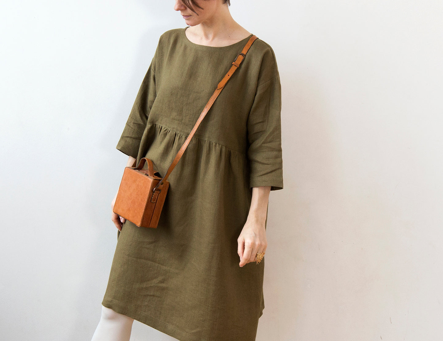 Olive green linen dress (knee length)
