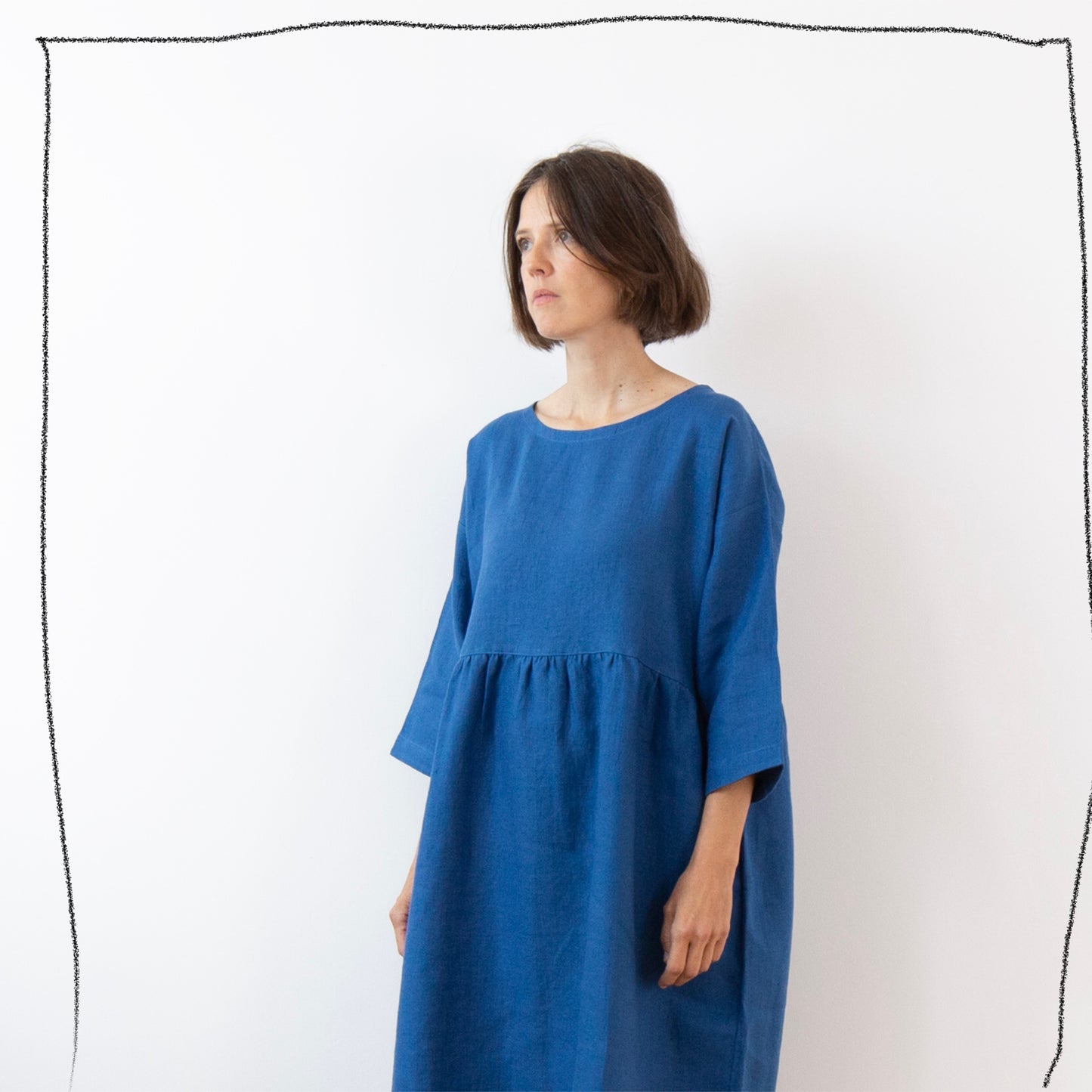 Ocean blue linen dress (knee length)