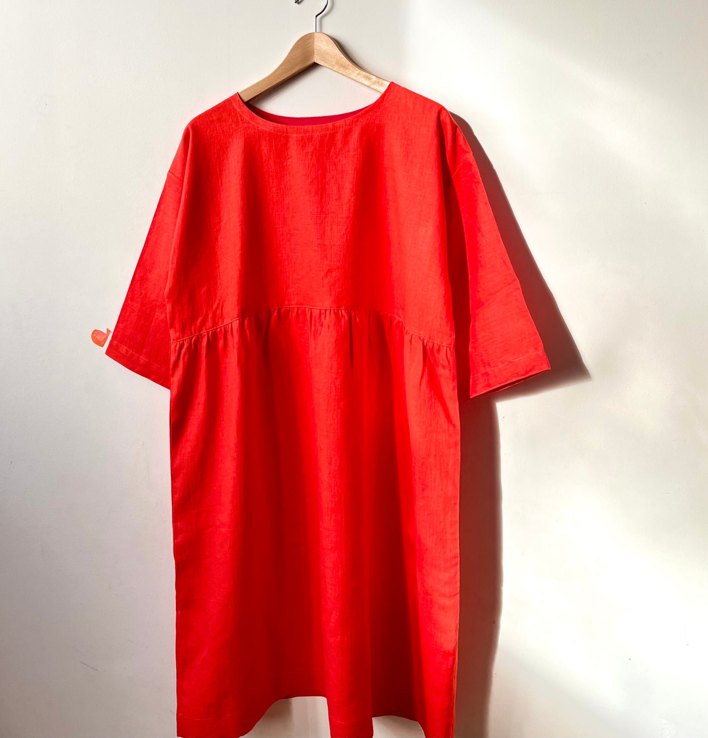 Vibrant orange red linen dress
