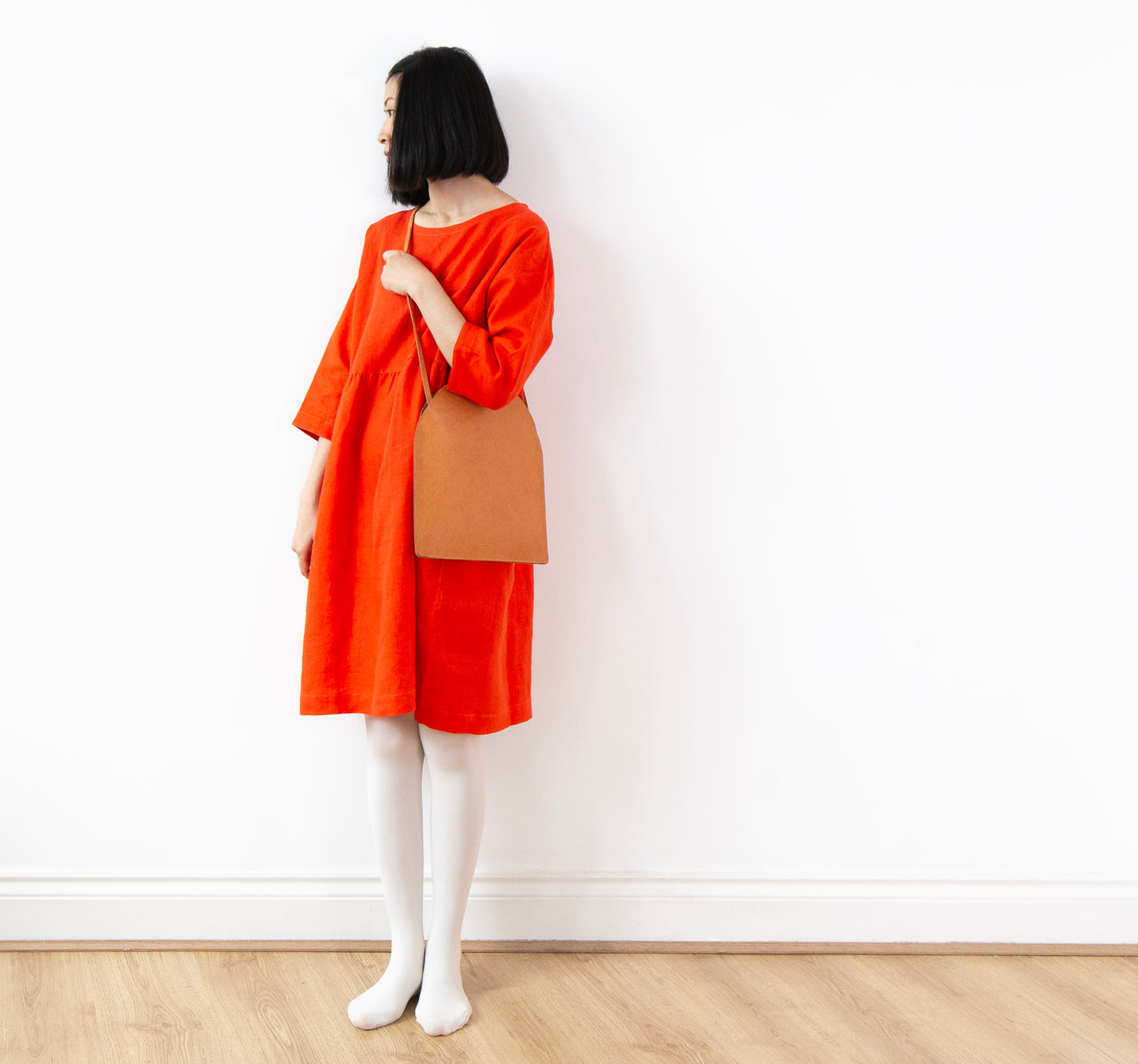 Vibrant orange red linen dress