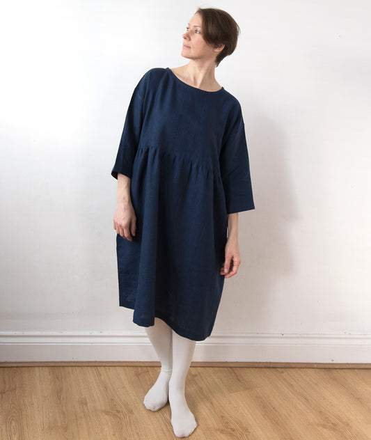 Midnight blue linen dress