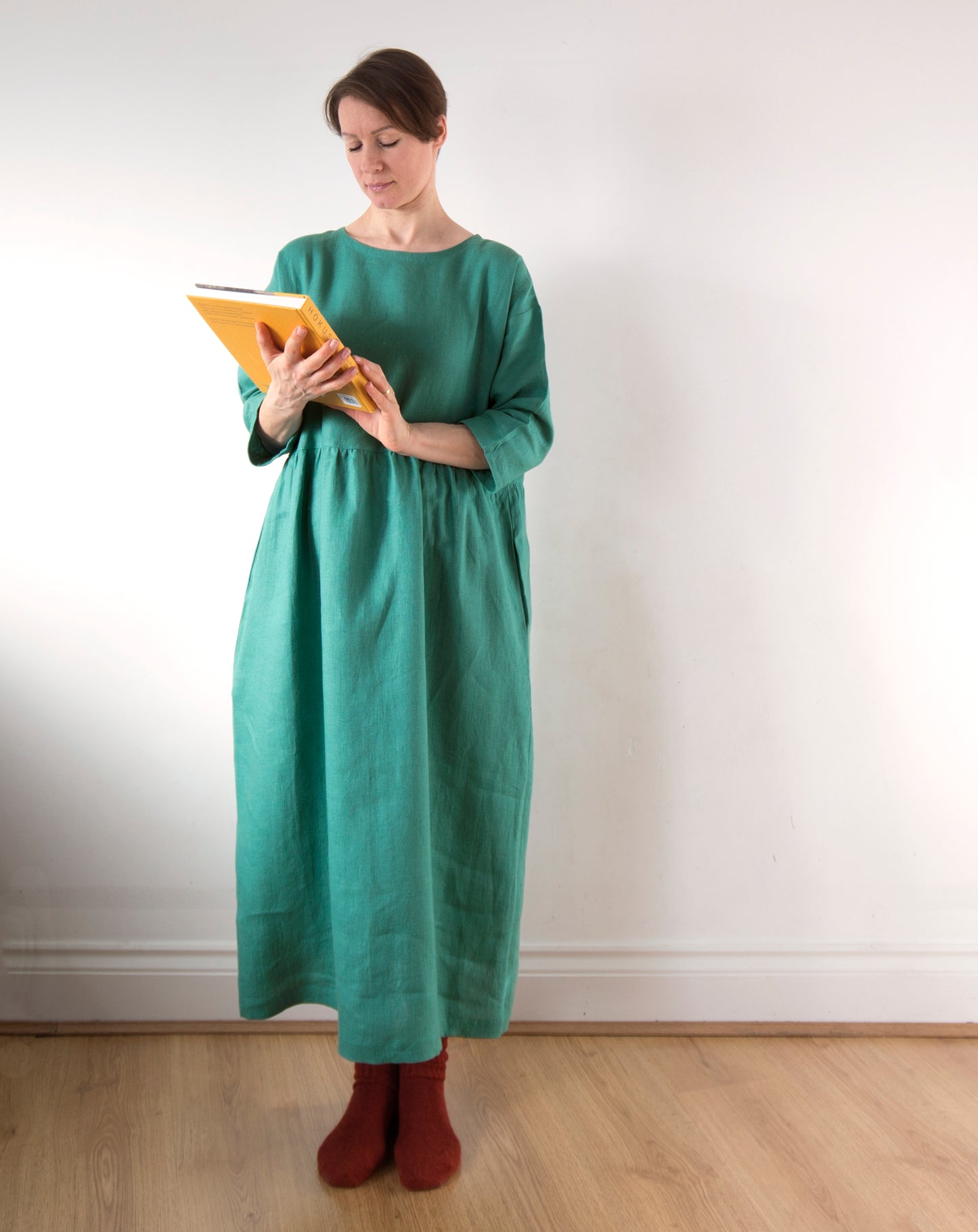 Jade green linen dress