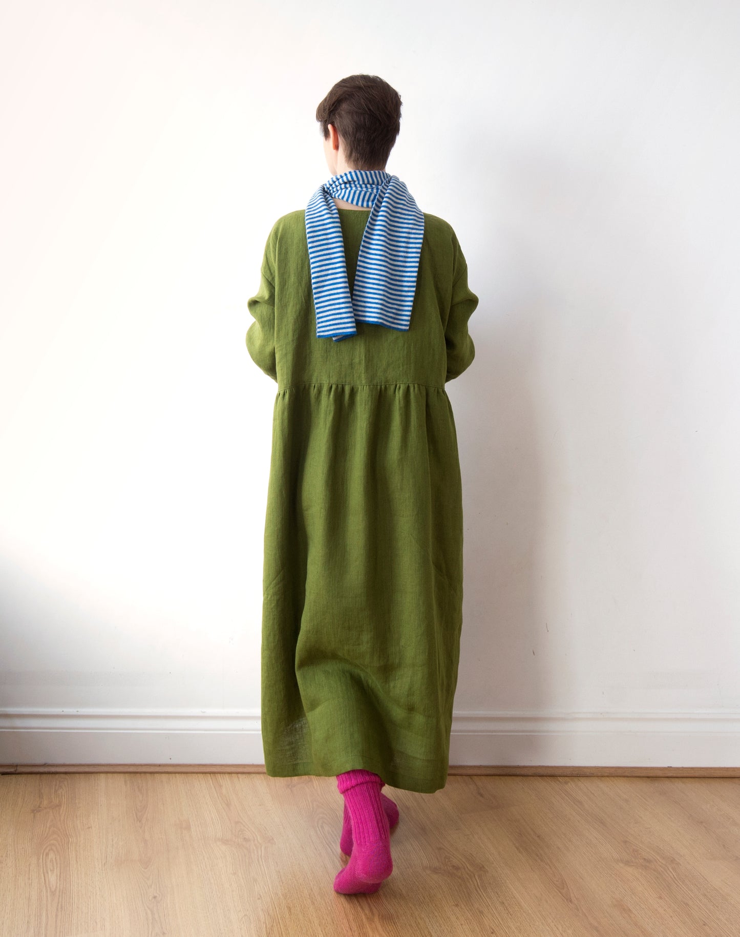 Rice field green linen dress